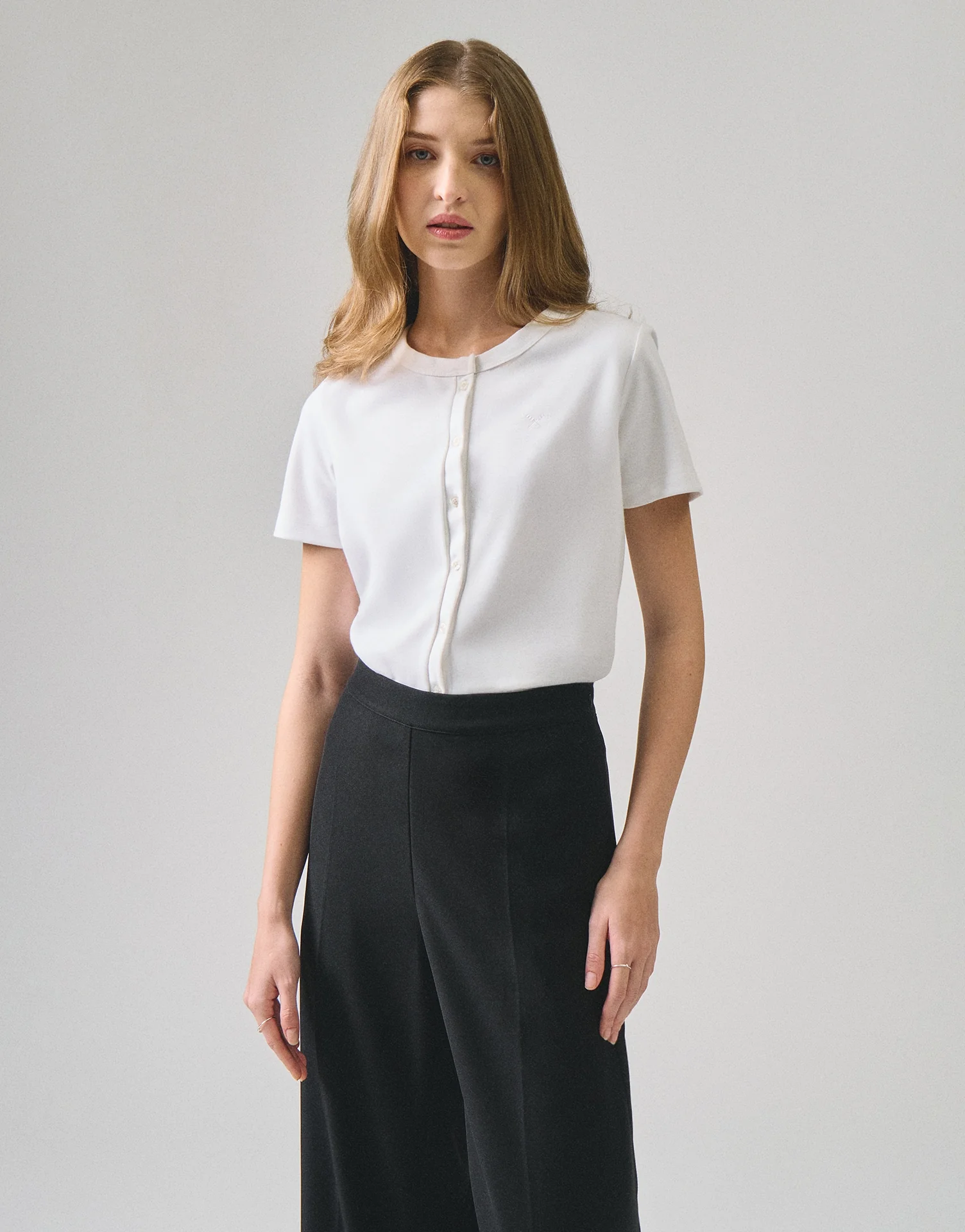 Button Down Ribbed T-Shirt