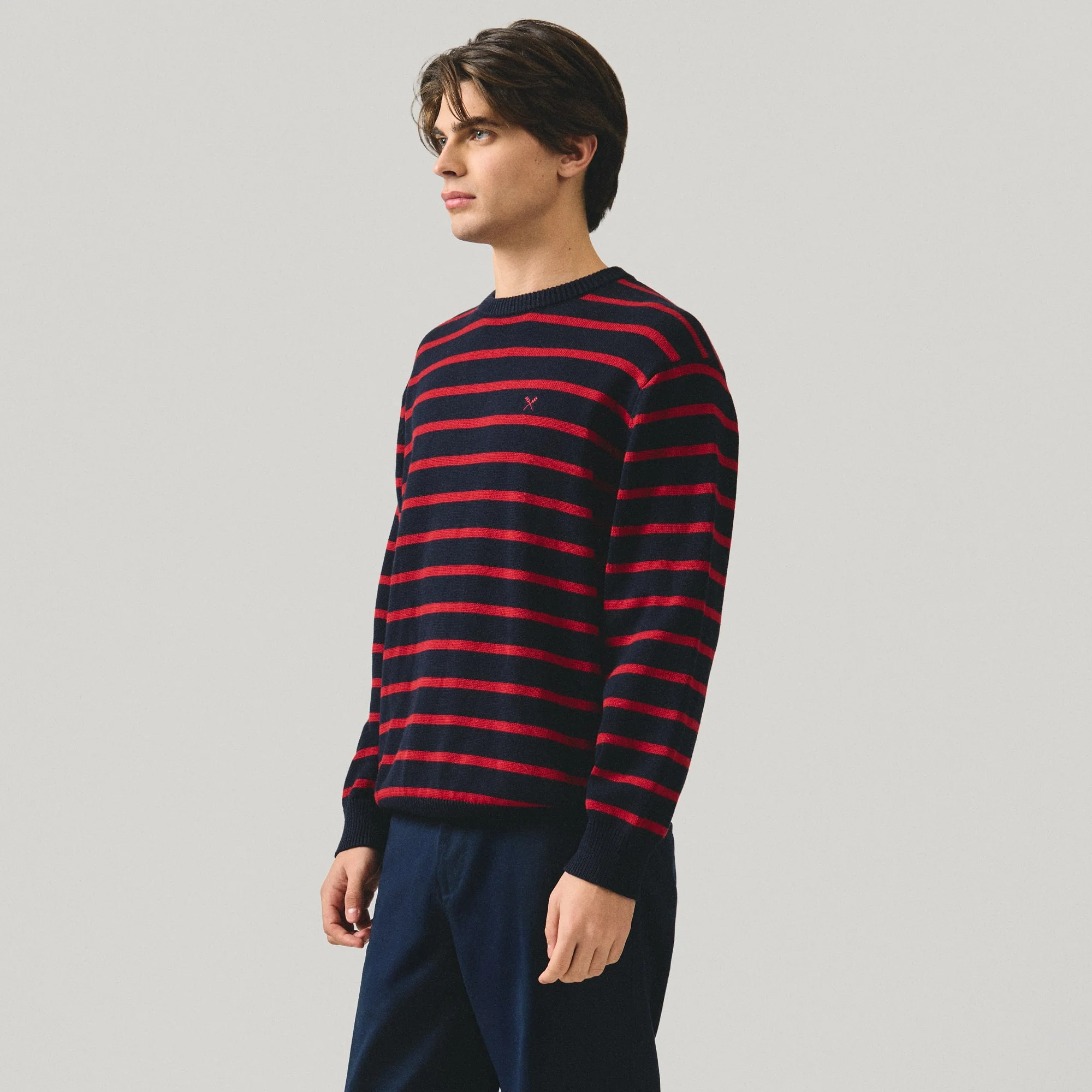 Flat Knit Crew Neck Pullover In Stripes - Image 3
