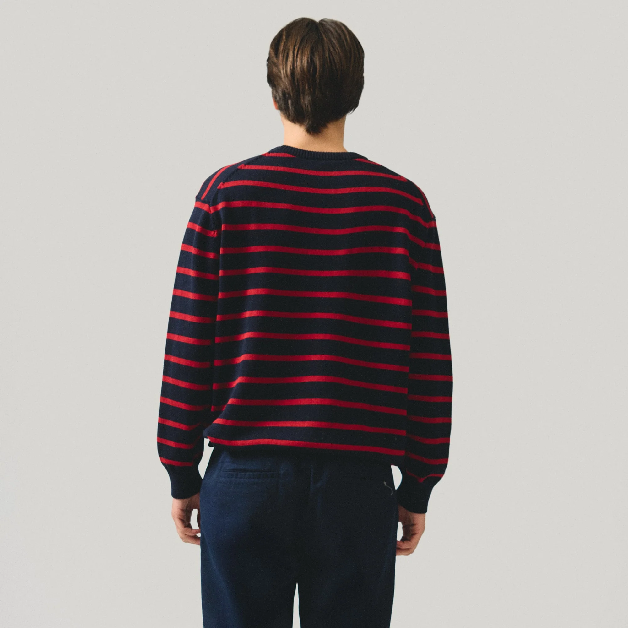 Flat Knit Crew Neck Pullover In Stripes - Image 4