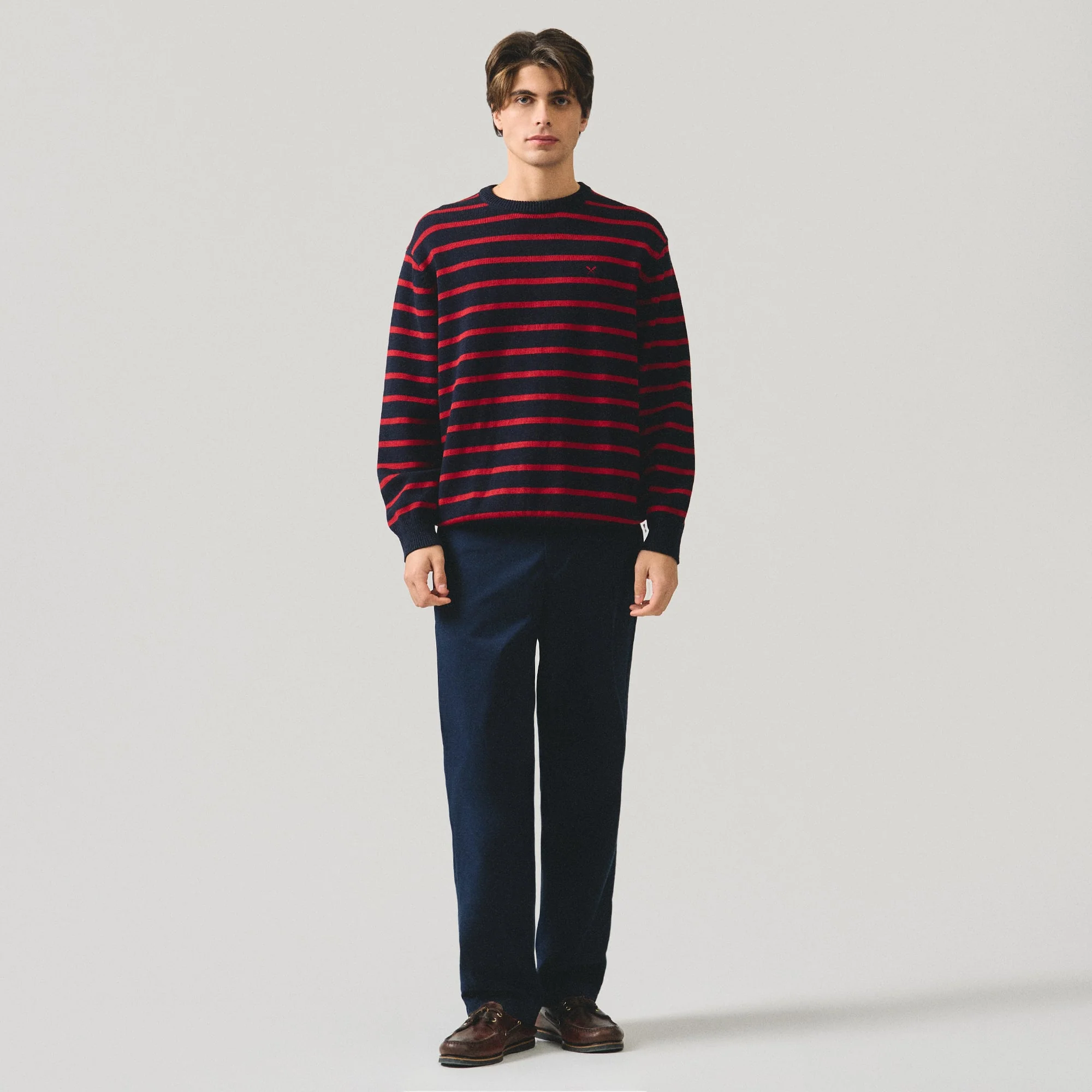 Flat Knit Crew Neck Pullover In Stripes - Image 5
