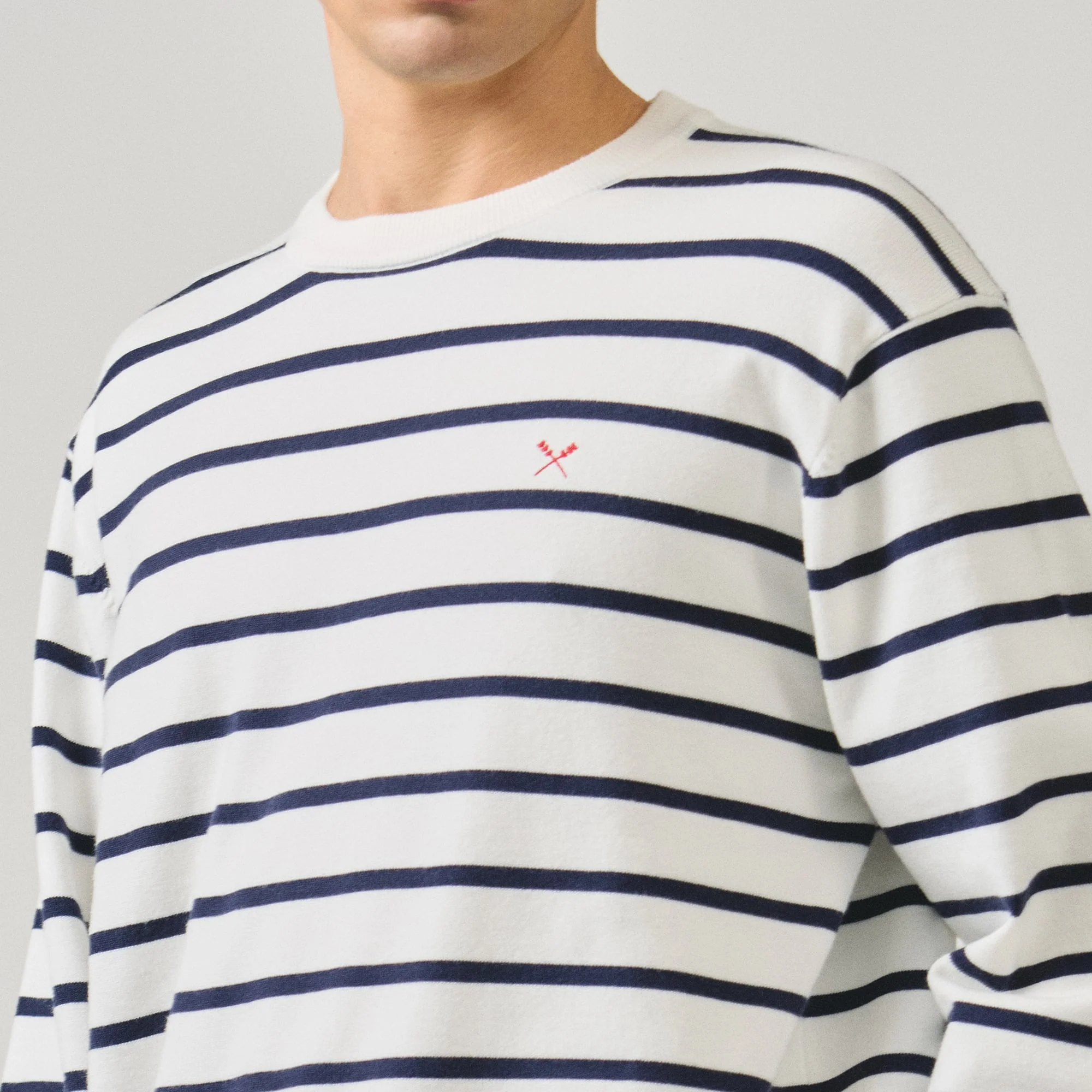 Flat Knit Crew Neck Pullover In Stripes - Image 3