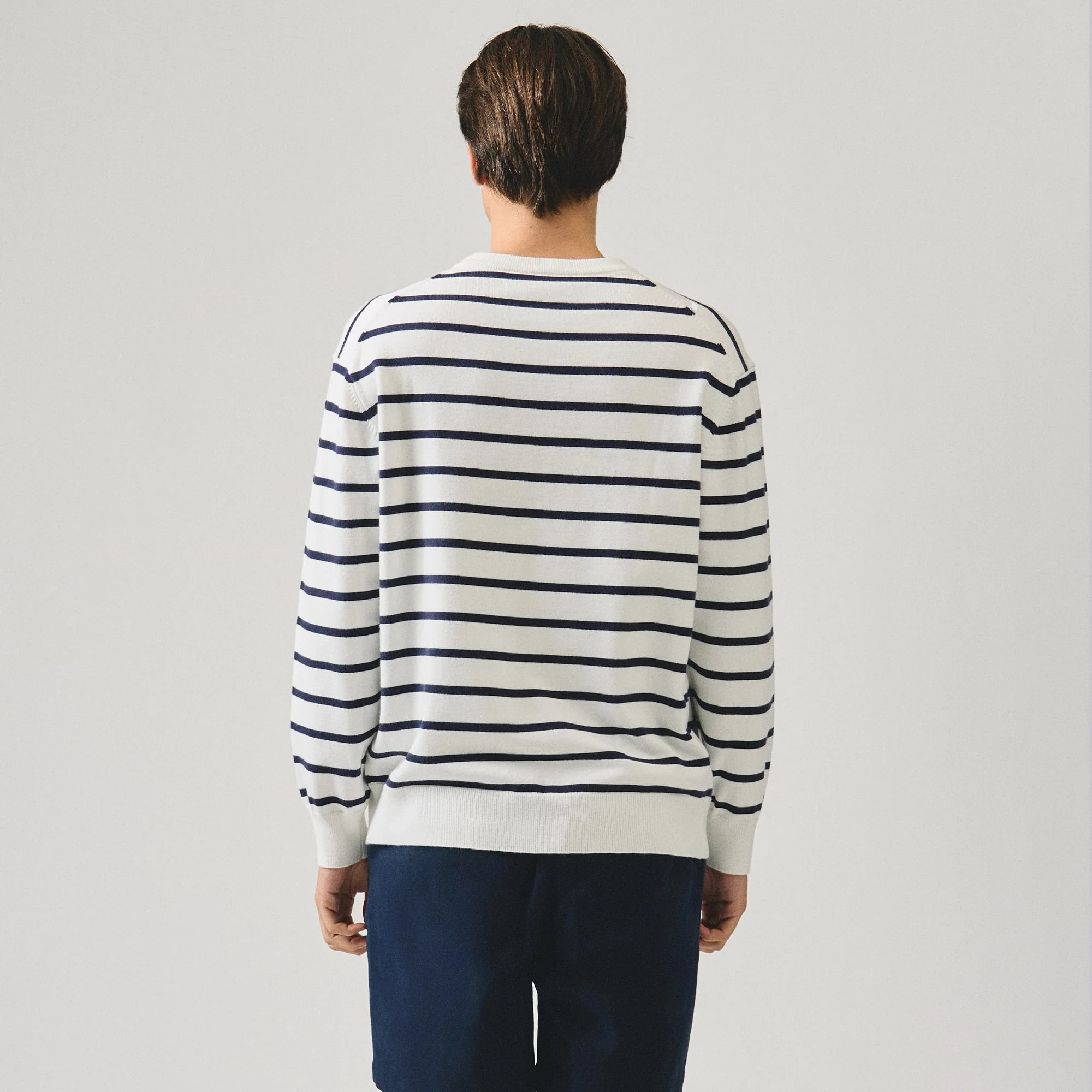 Flat Knit Crew Neck Pullover In Stripes - Image 4