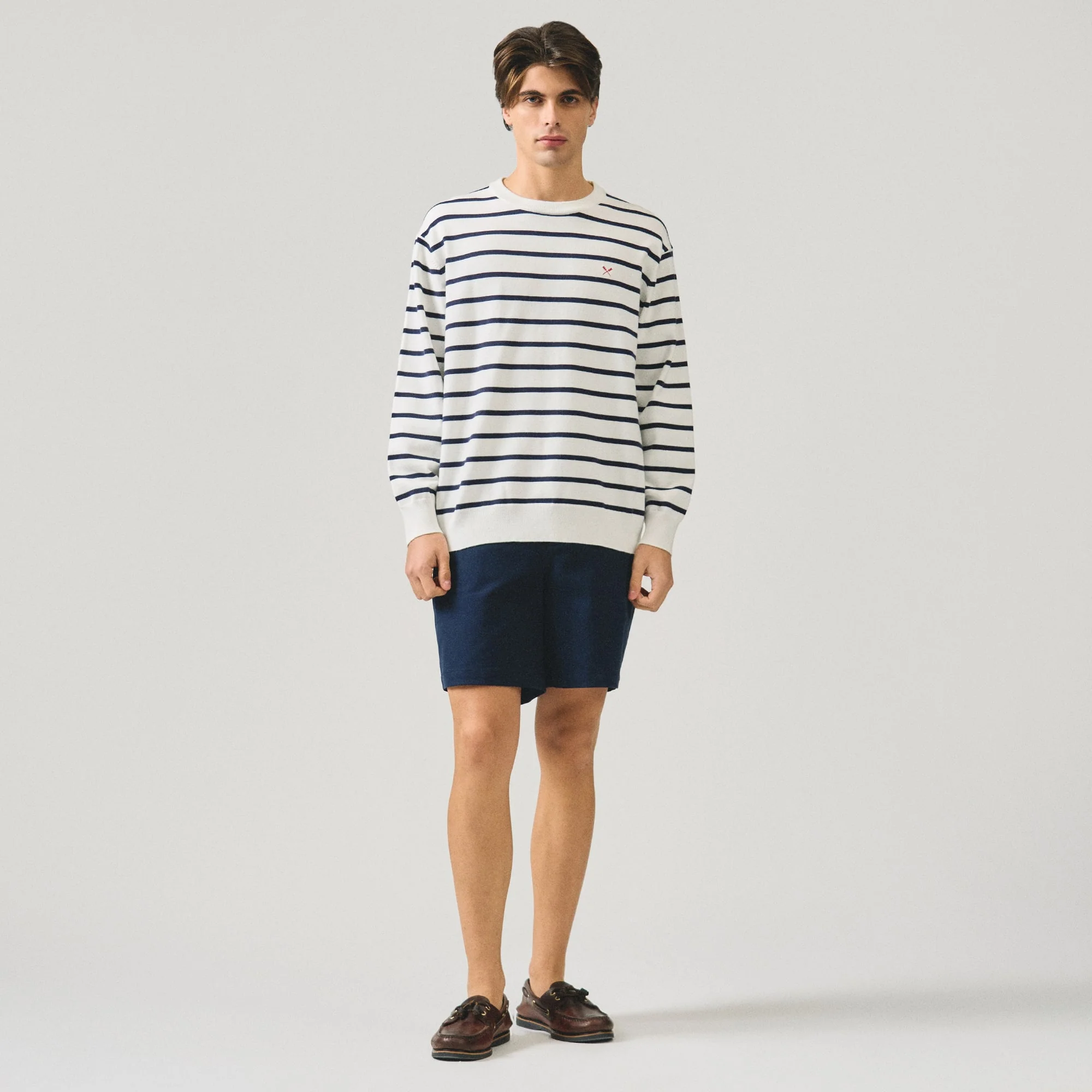 Flat Knit Crew Neck Pullover In Stripes - Image 5