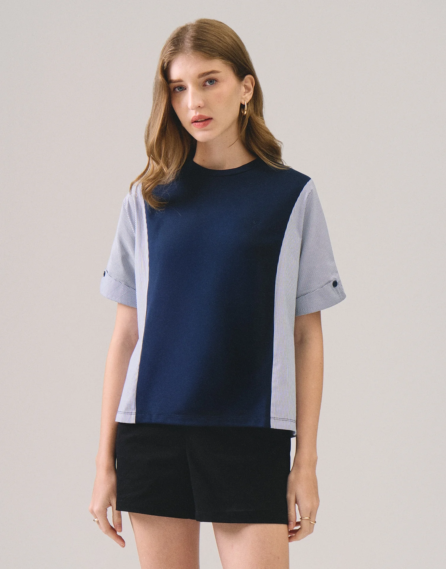 Knit Top With Woven Panels