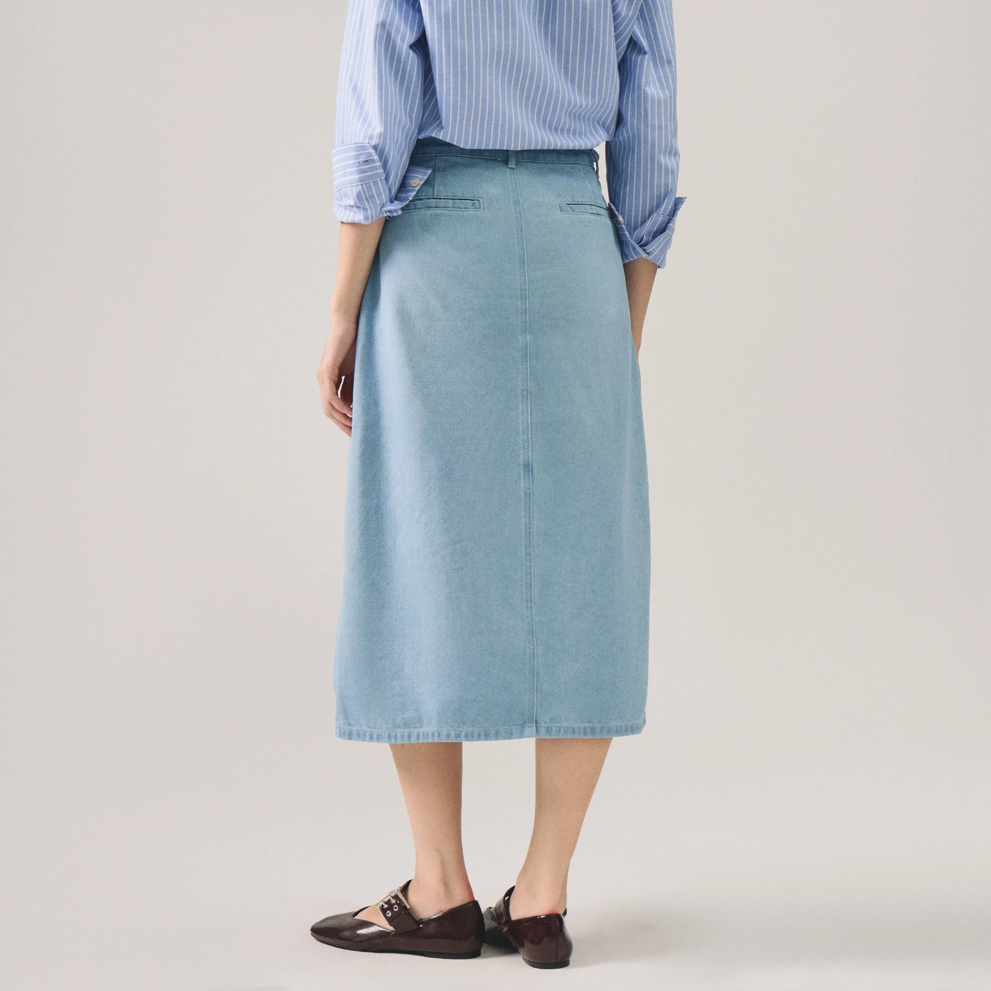 Midi Denim Skirt With Front Slit - Image 3