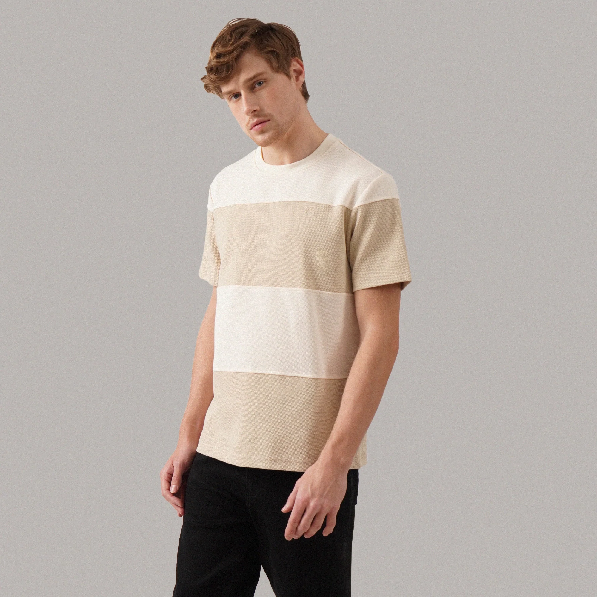 Regular Fit Color-Block Cut & Sew T-Shirt In Honeycomb Pique - Image 3