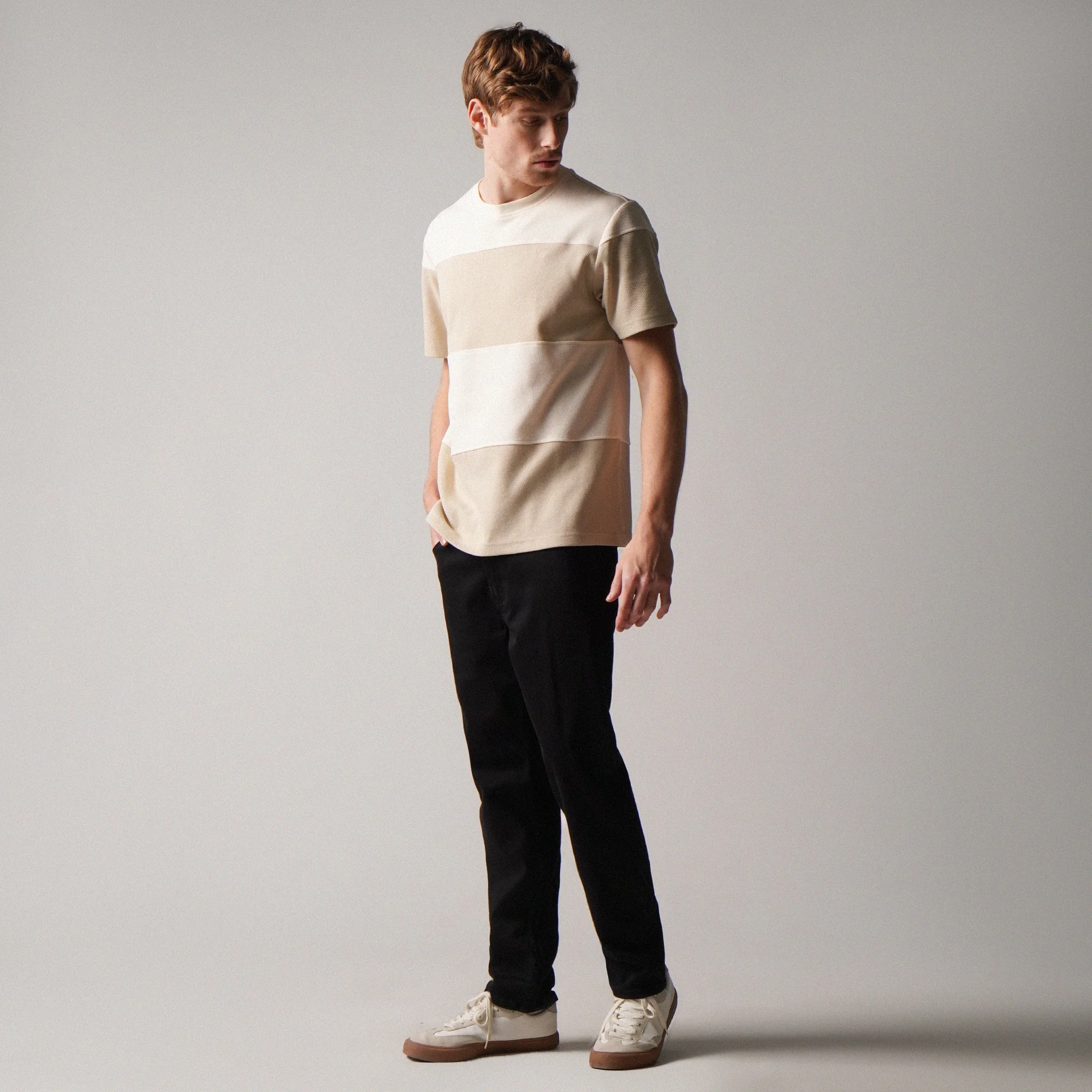Regular Fit Color-Block Cut & Sew T-Shirt In Honeycomb Pique - Image 5