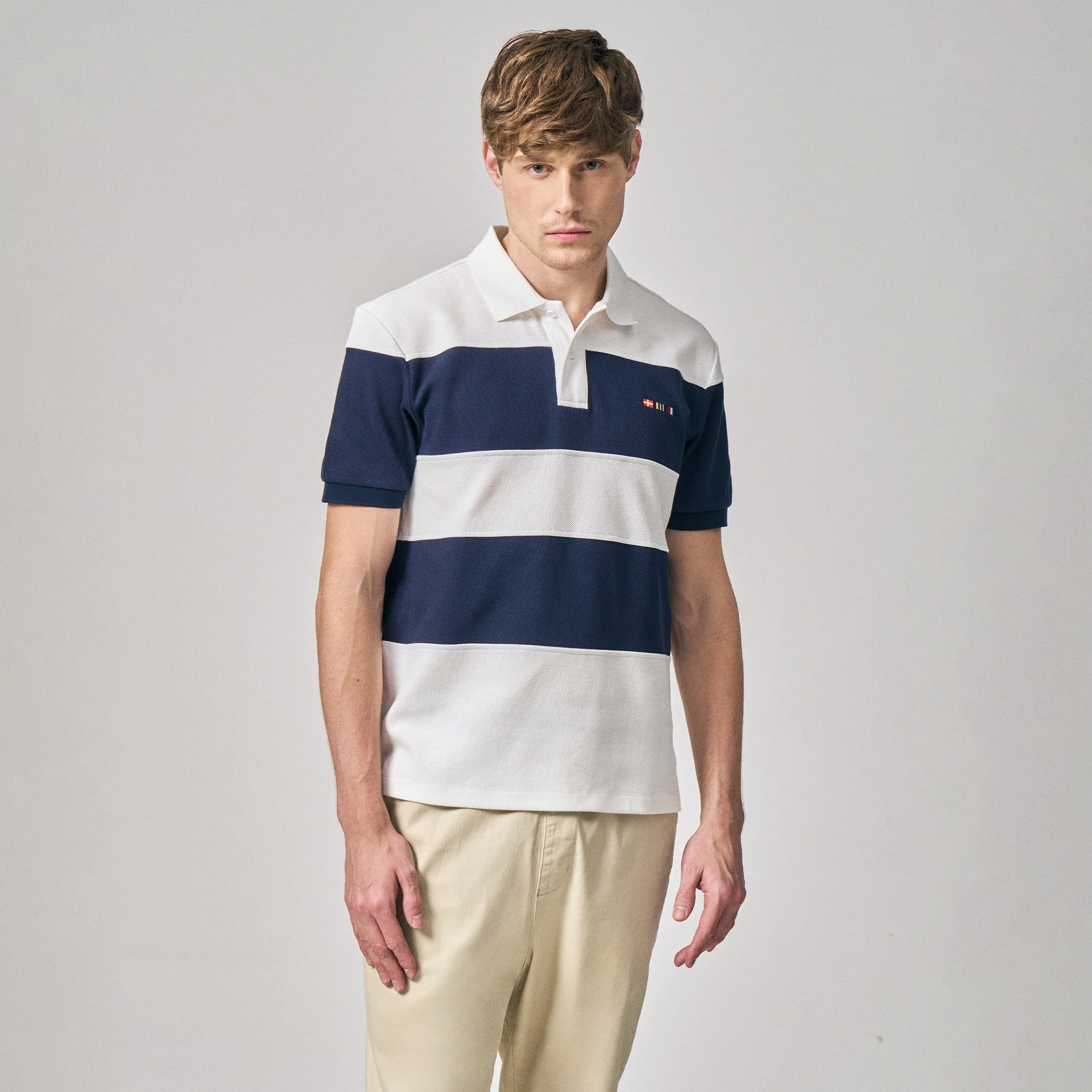 Regular Fit Color-Block Polo Shirt With Sailing Flag Icon Embroidery In Pique