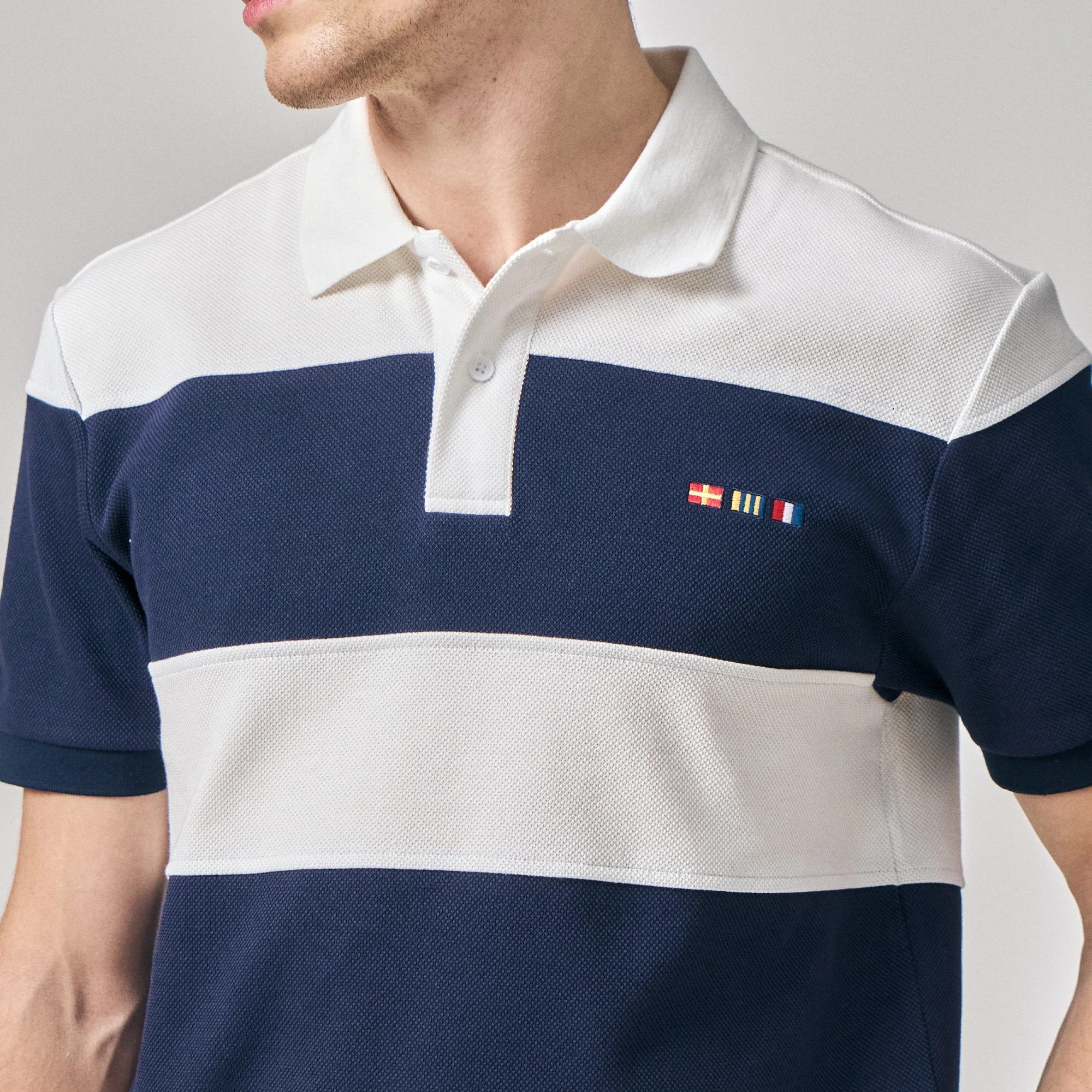 Regular Fit Color-Block Polo Shirt With Sailing Flag Icon Embroidery In Pique - Image 2