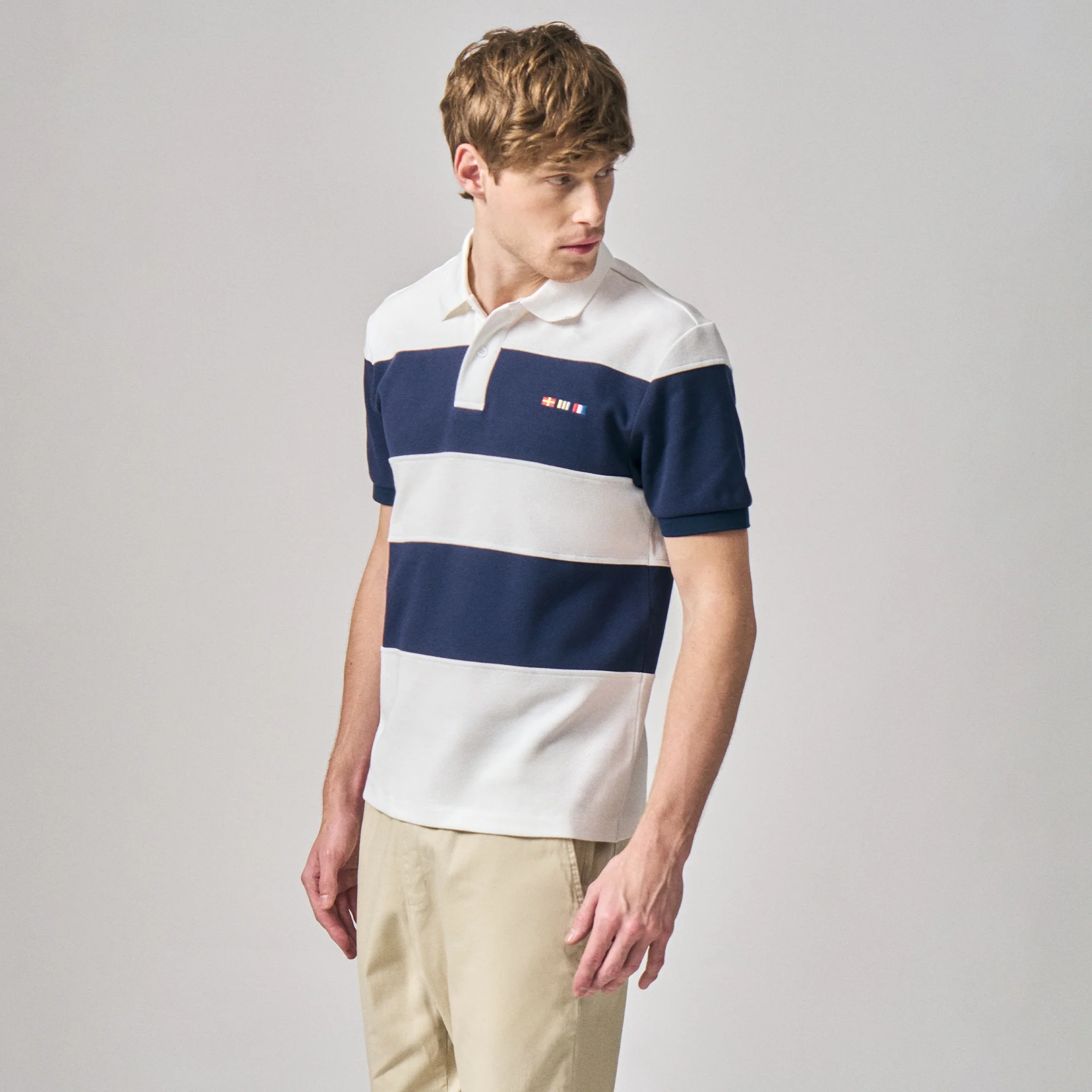 Regular Fit Color-Block Polo Shirt With Sailing Flag Icon Embroidery In Pique - Image 3