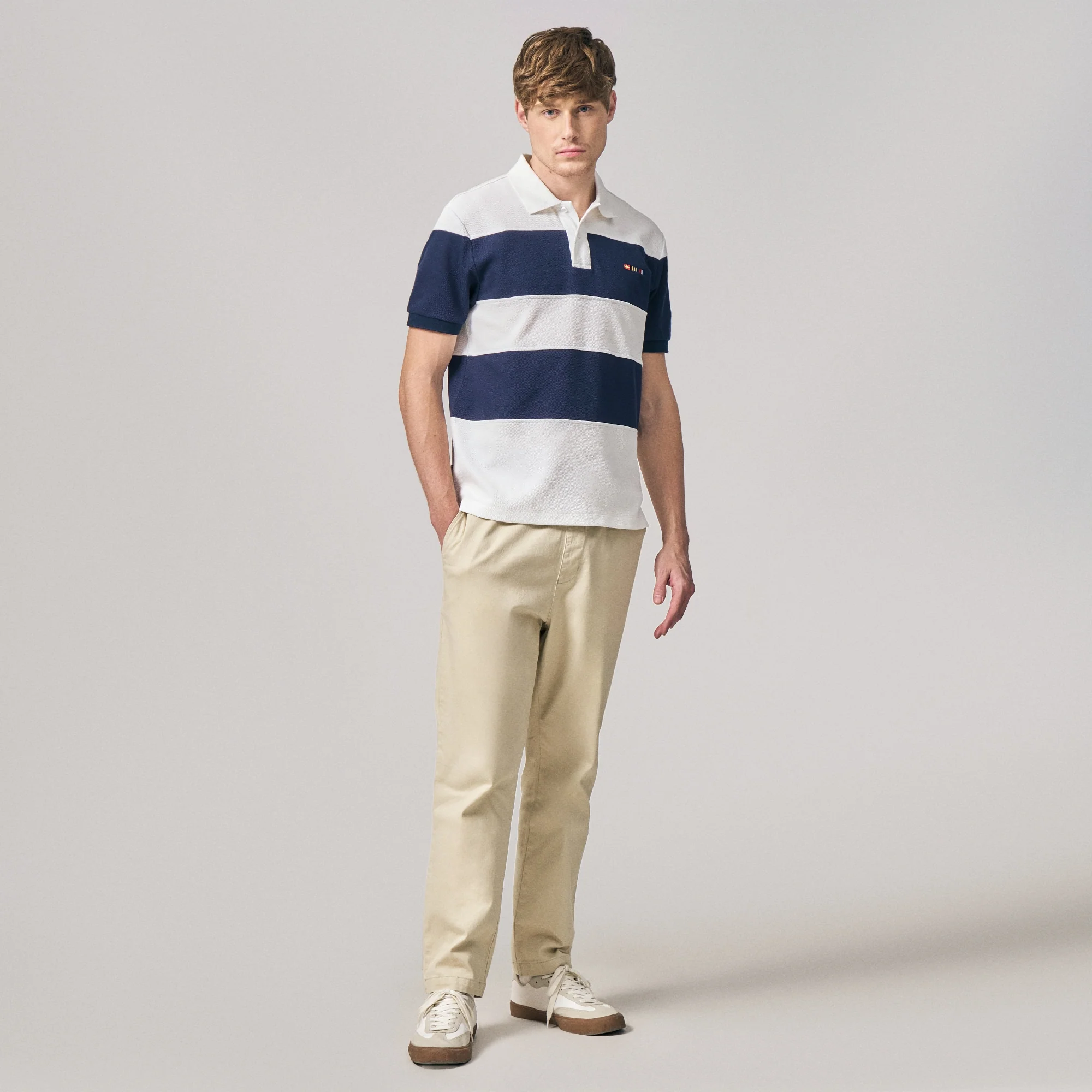 Regular Fit Color-Block Polo Shirt With Sailing Flag Icon Embroidery In Pique - Image 5