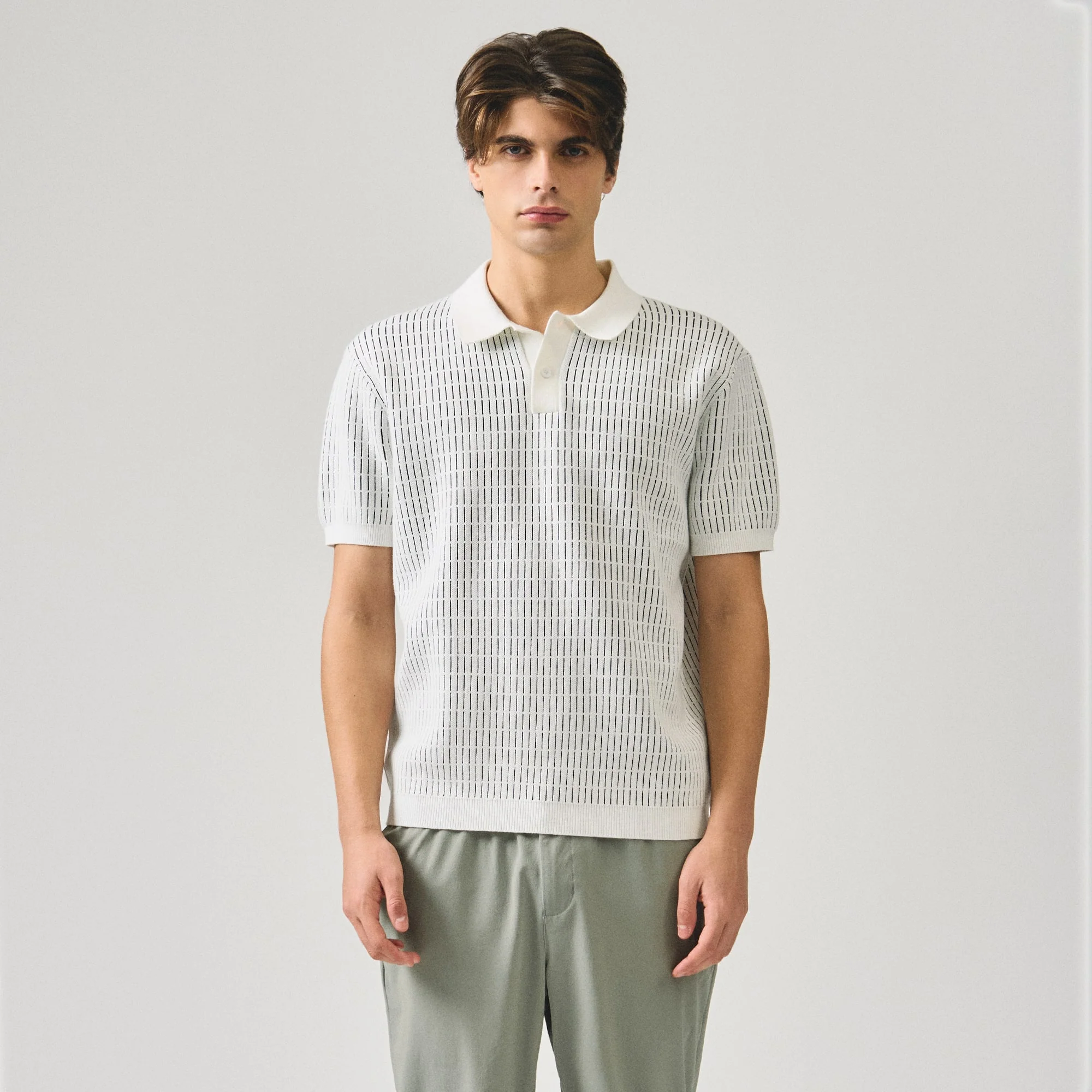 Regular Fit Polo Shirt With Contrast Jacquard Detail In Textured Knit