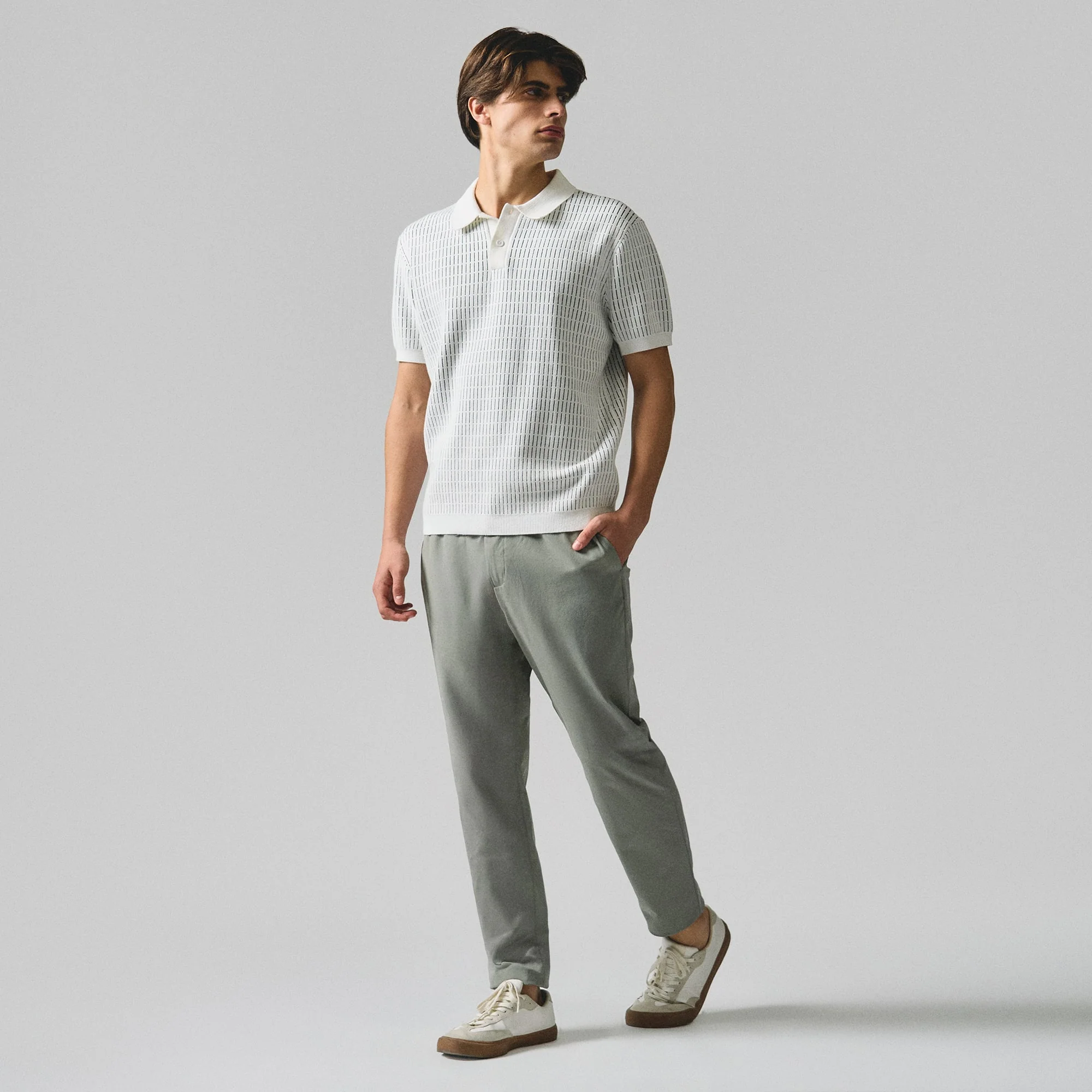 Regular Fit Polo Shirt With Contrast Jacquard Detail In Textured Knit - Image 5