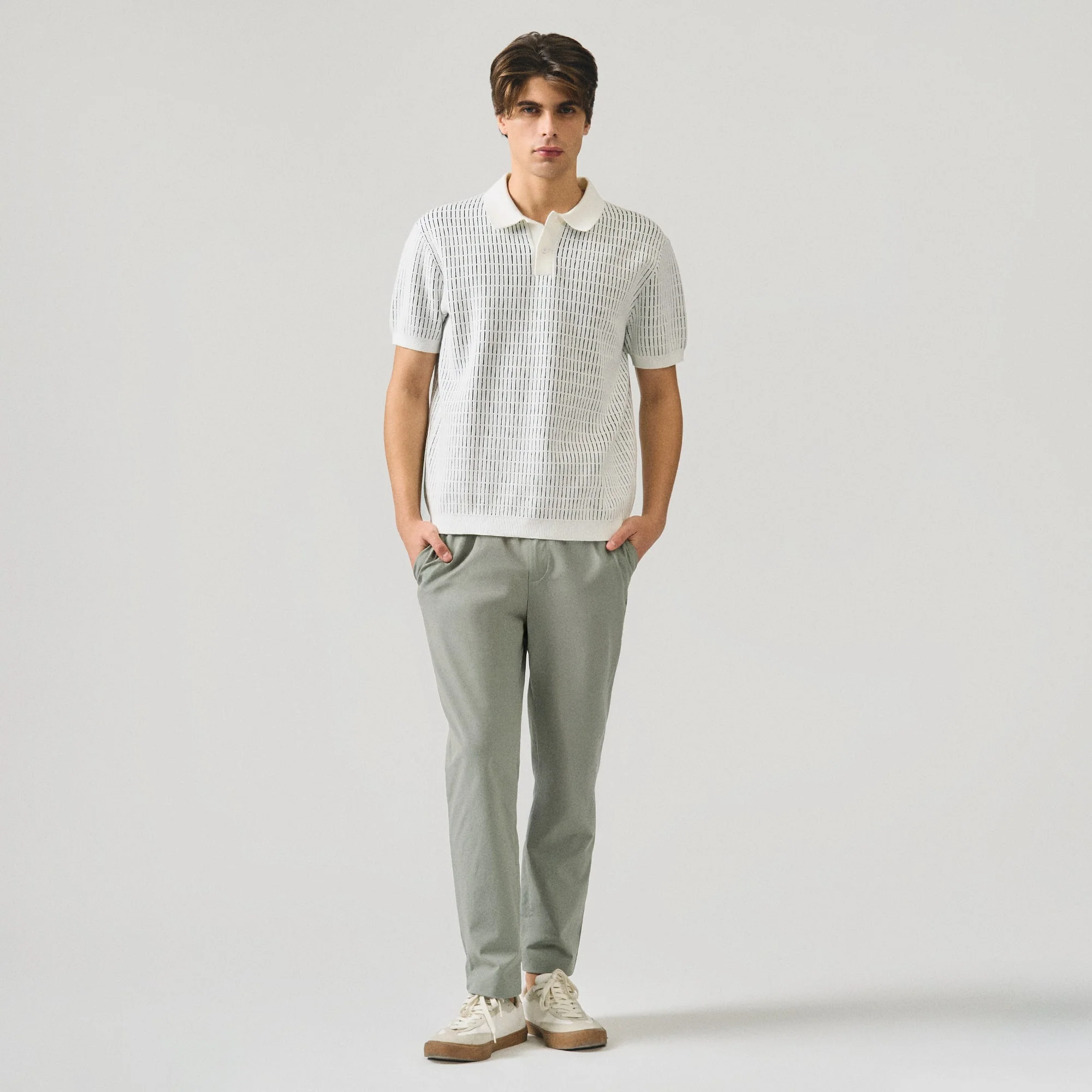 Regular Fit Polo Shirt With Contrast Jacquard Detail In Textured Knit - Image 6