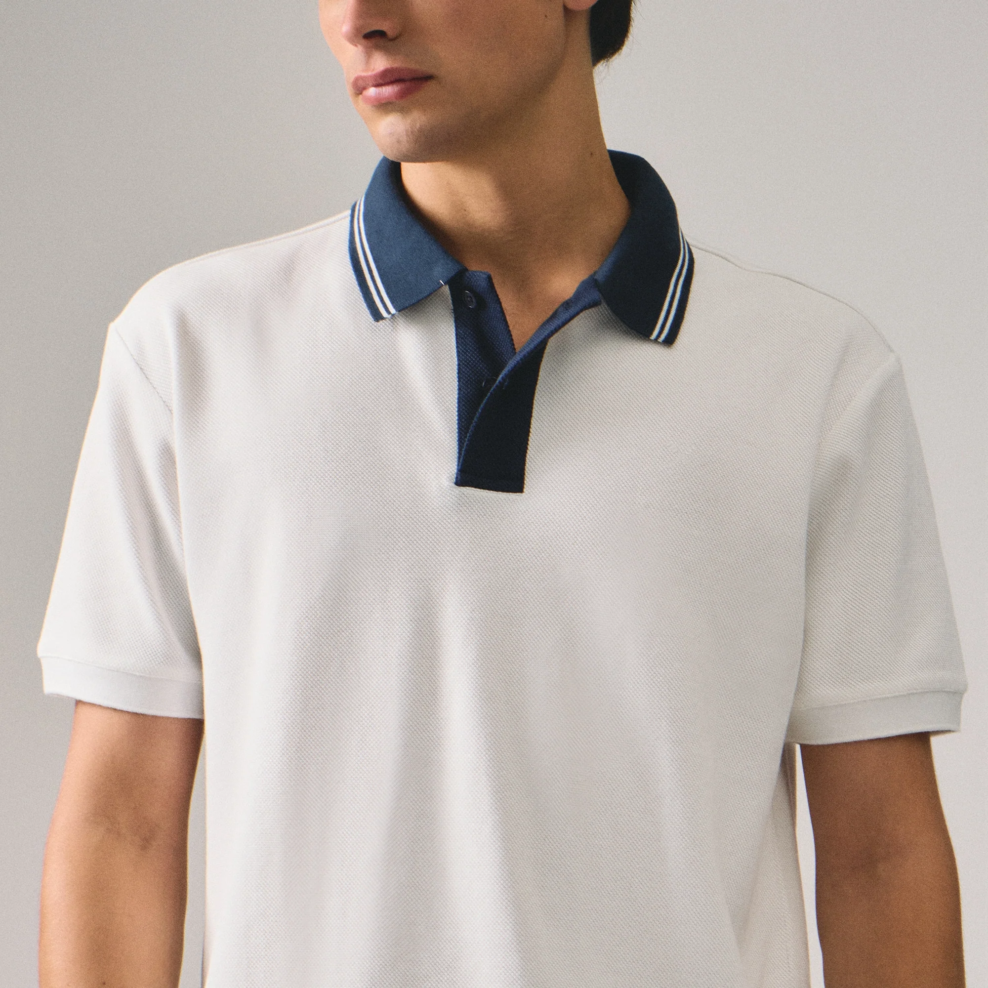 Regular Fit Polo Shirt With Contrast Placket & Collar In Honeycomb Pique - Image 2