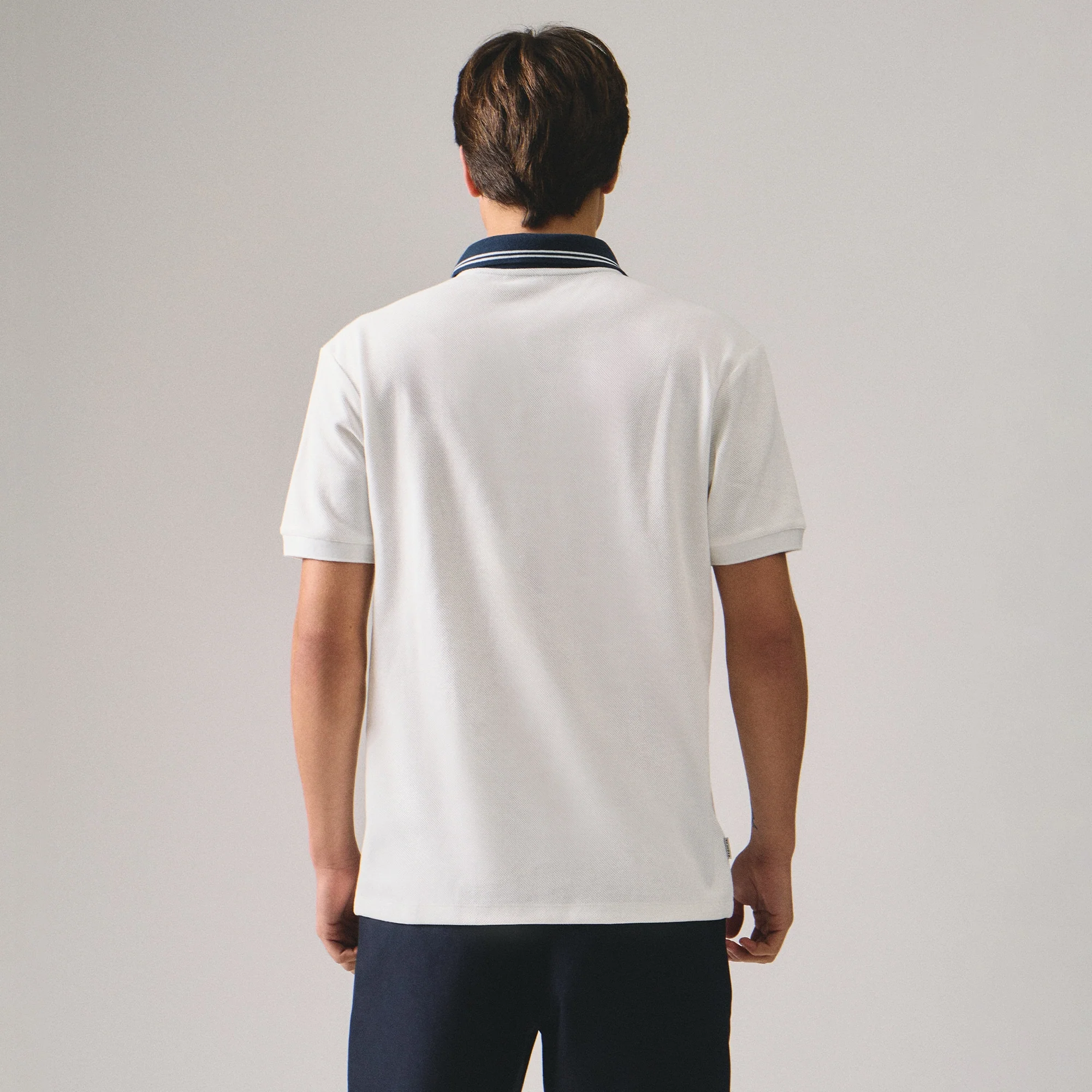 Regular Fit Polo Shirt With Contrast Placket & Collar In Honeycomb Pique - Image 3
