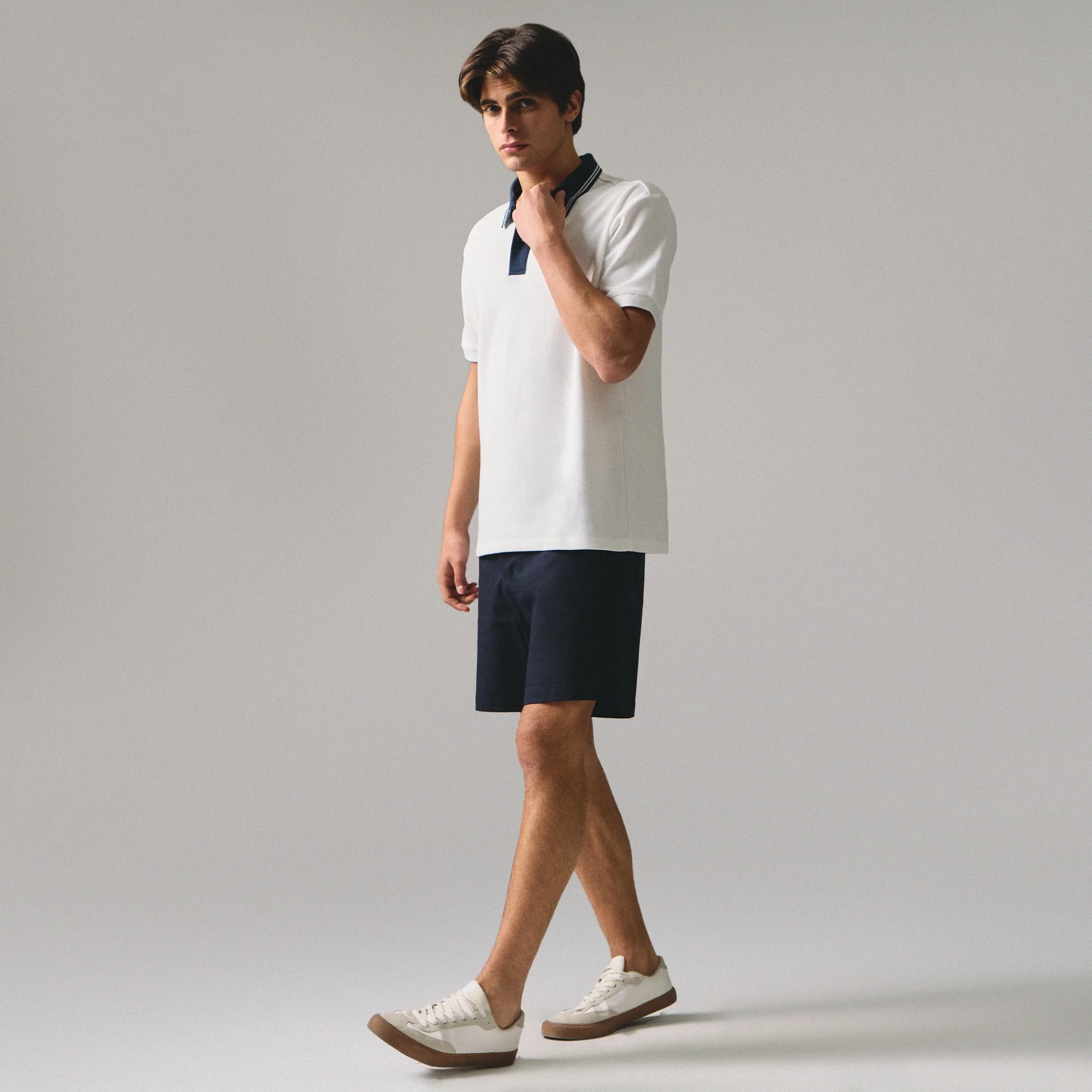 Regular Fit Polo Shirt With Contrast Placket & Collar In Honeycomb Pique - Image 4