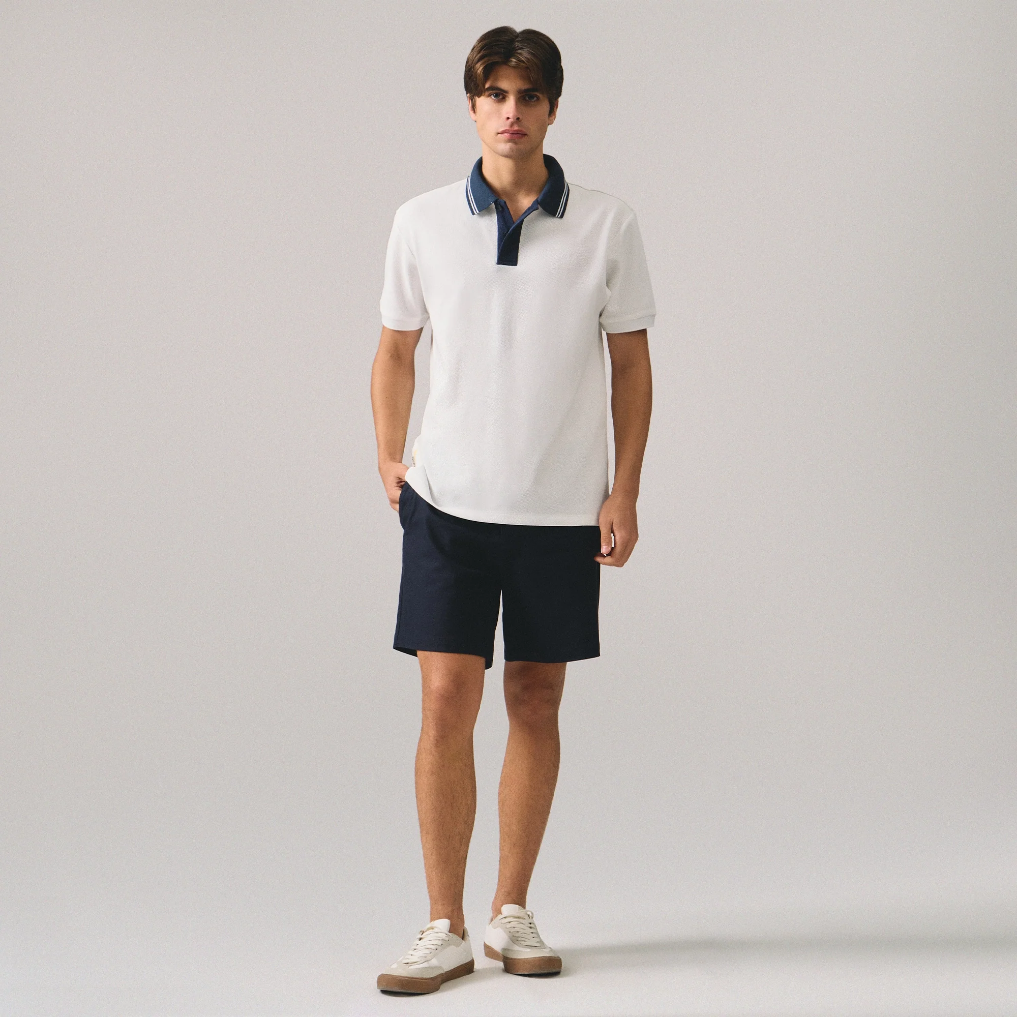 Regular Fit Polo Shirt With Contrast Placket & Collar In Honeycomb Pique - Image 5