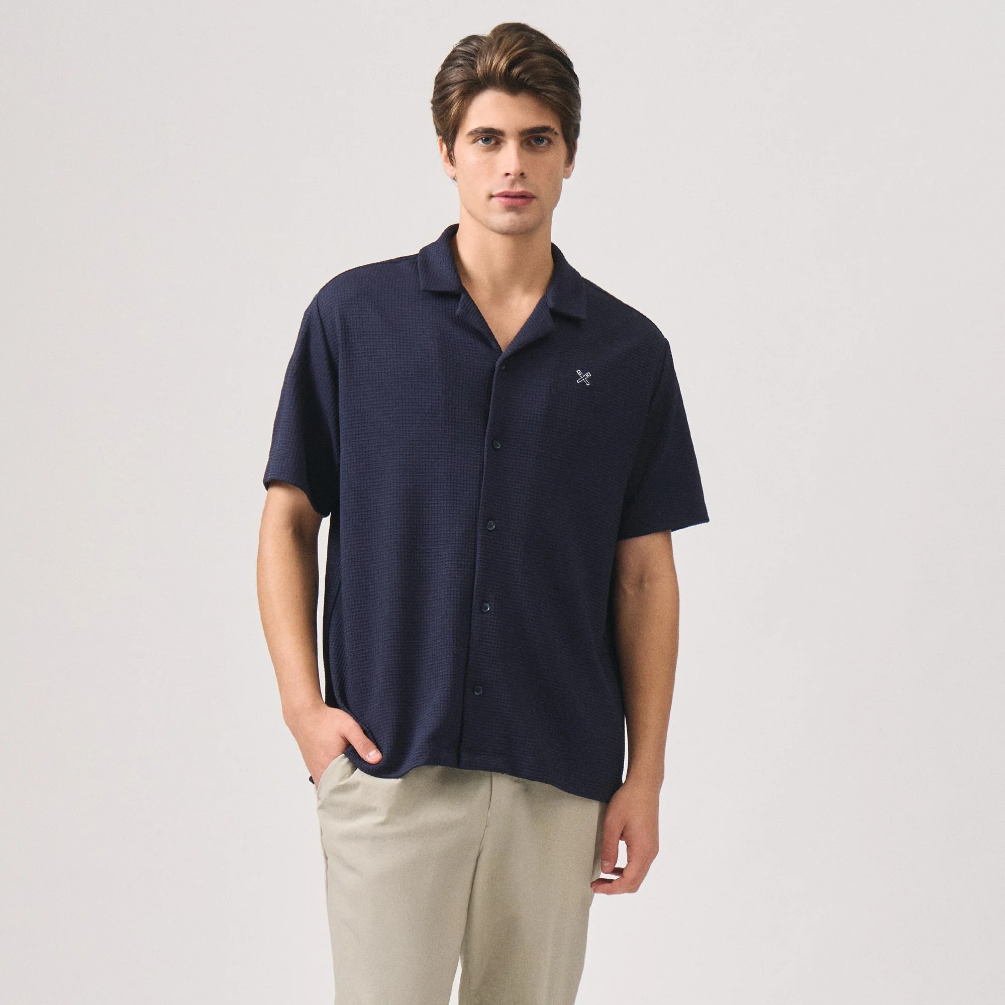 Regular Fit Resort Collar Waffle Shirt