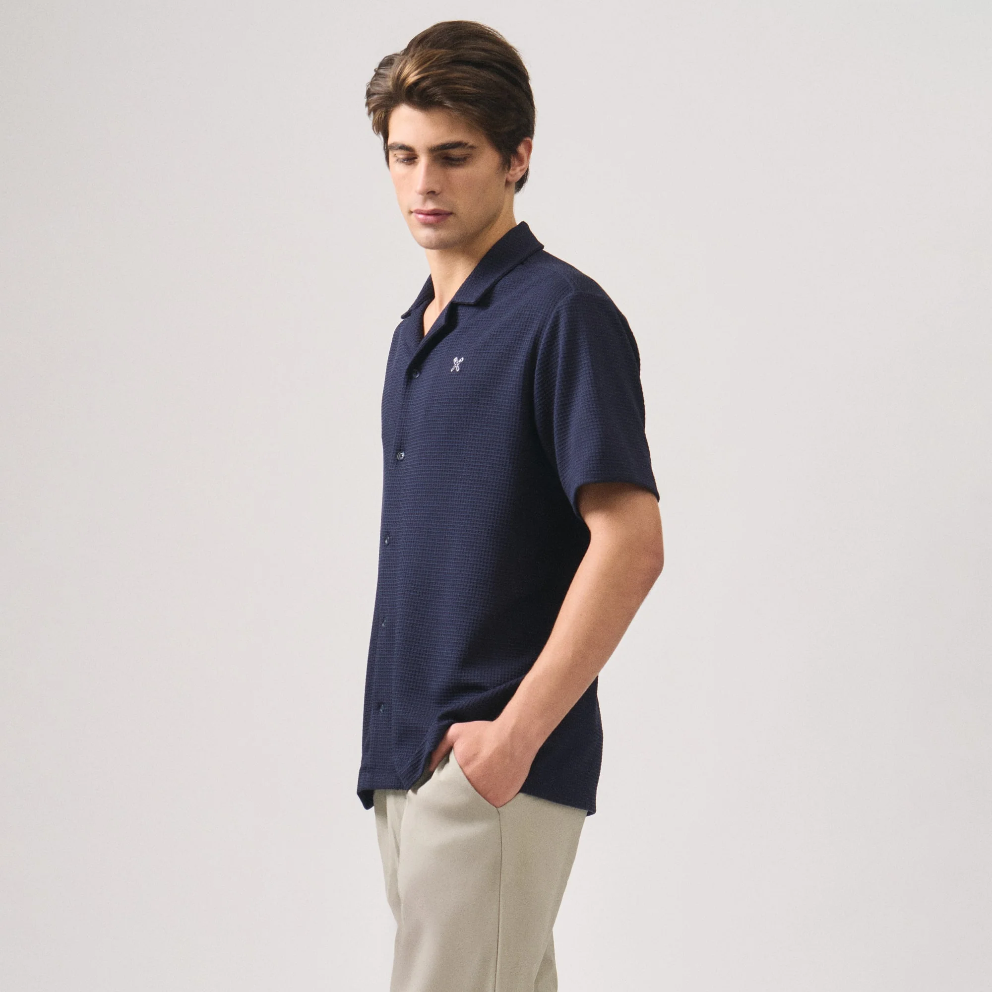 Regular Fit Resort Collar Waffle Shirt - Image 3