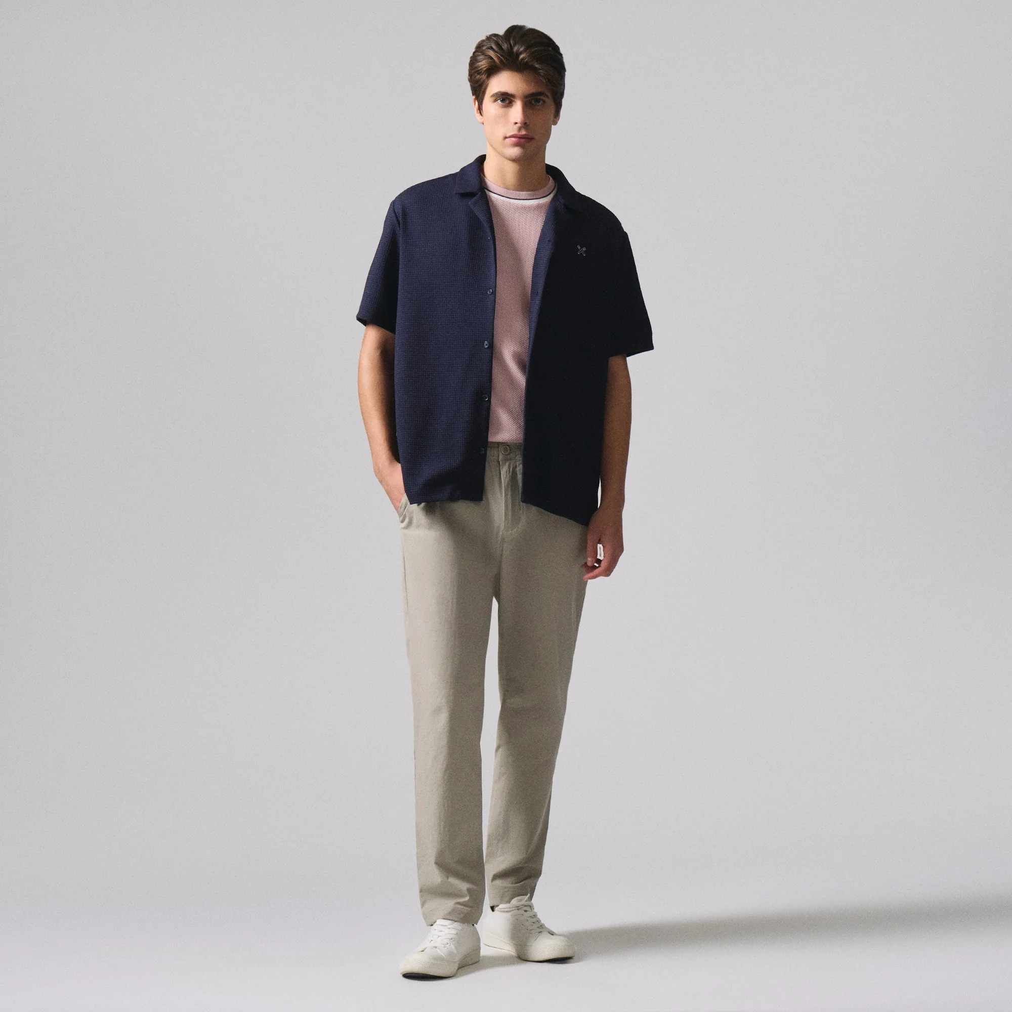Regular Fit Resort Collar Waffle Shirt - Image 5