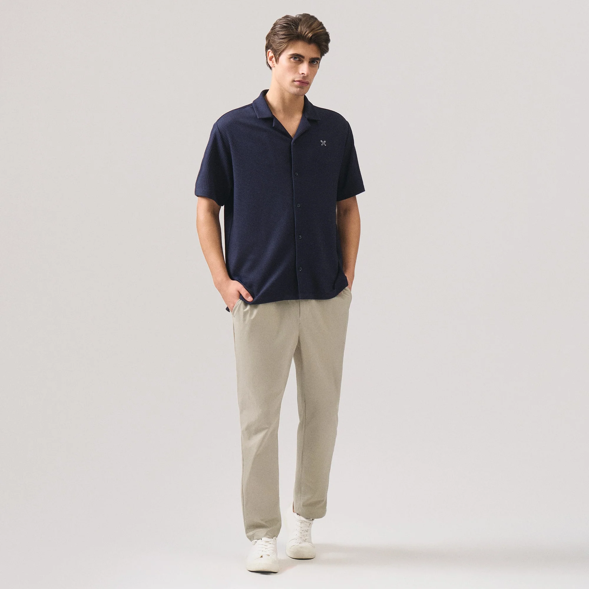 Regular Fit Resort Collar Waffle Shirt - Image 6