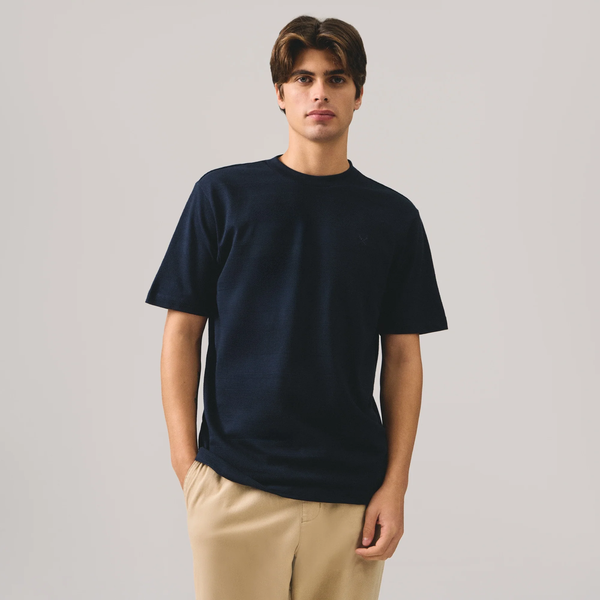 Regular Fit T-Shirt In Popcorn Striped Knit