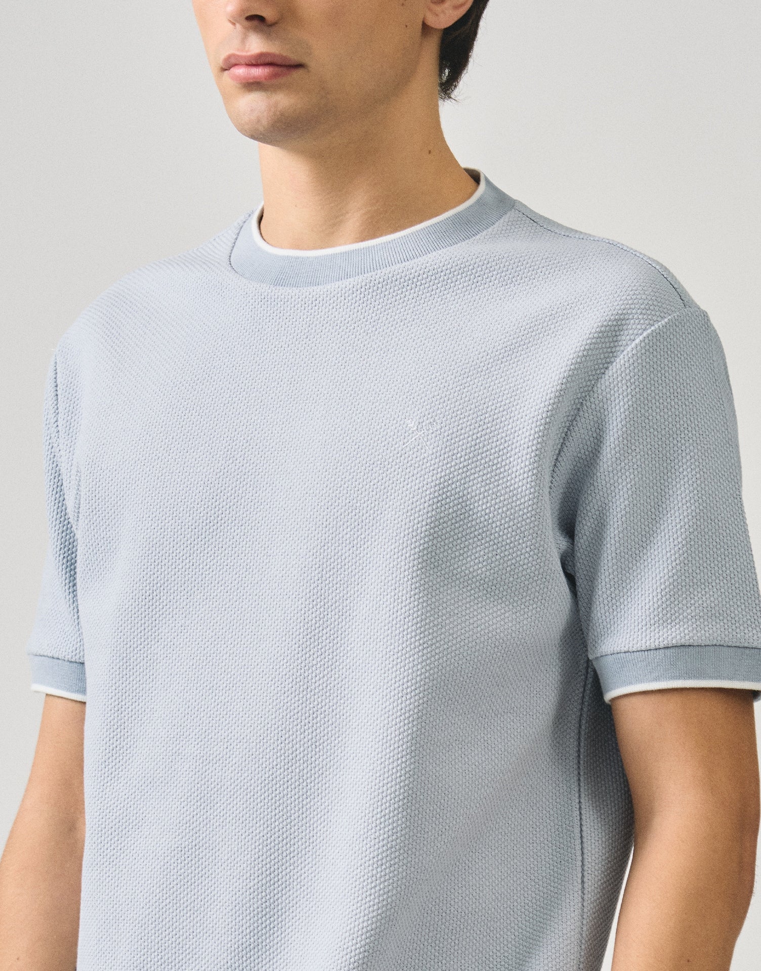 Regular Fit T-Shirt With Contrast Tipping Detail In Popcorn Knit - Image 2