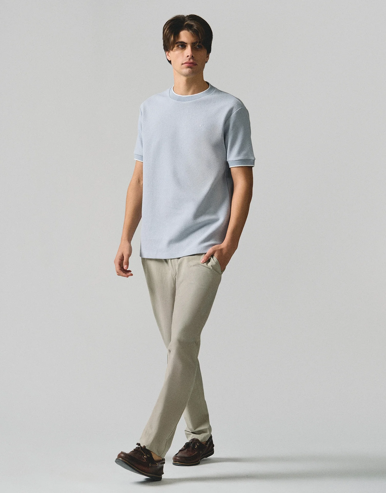 Regular Fit T-Shirt With Contrast Tipping Detail In Popcorn Knit - Image 6