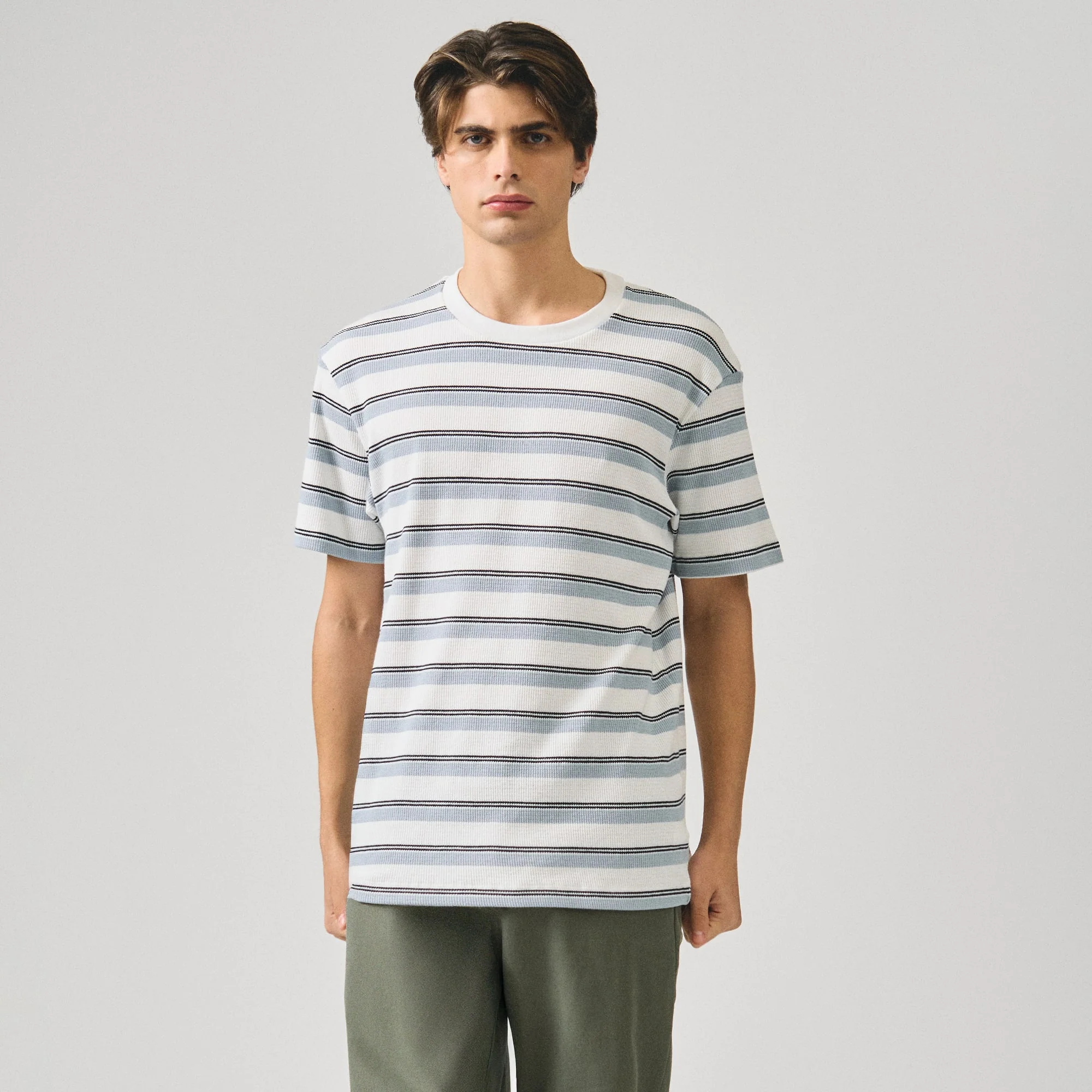 Regular Fit T-Shirt With Embossed Stripe Jacquard Detail In Heavy Jersey - Image 2