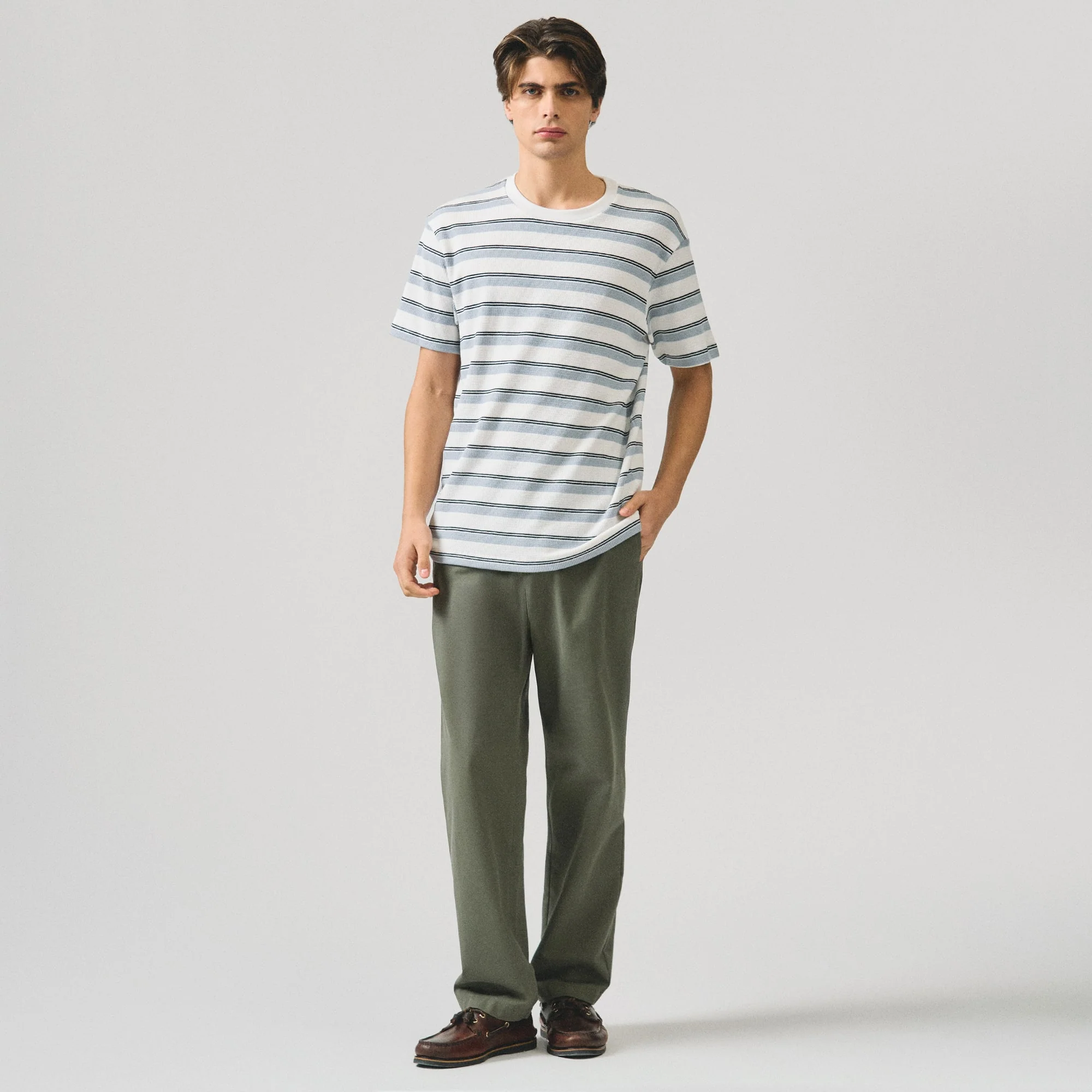 Regular Fit T-Shirt With Embossed Stripe Jacquard Detail In Heavy Jersey - Image 5