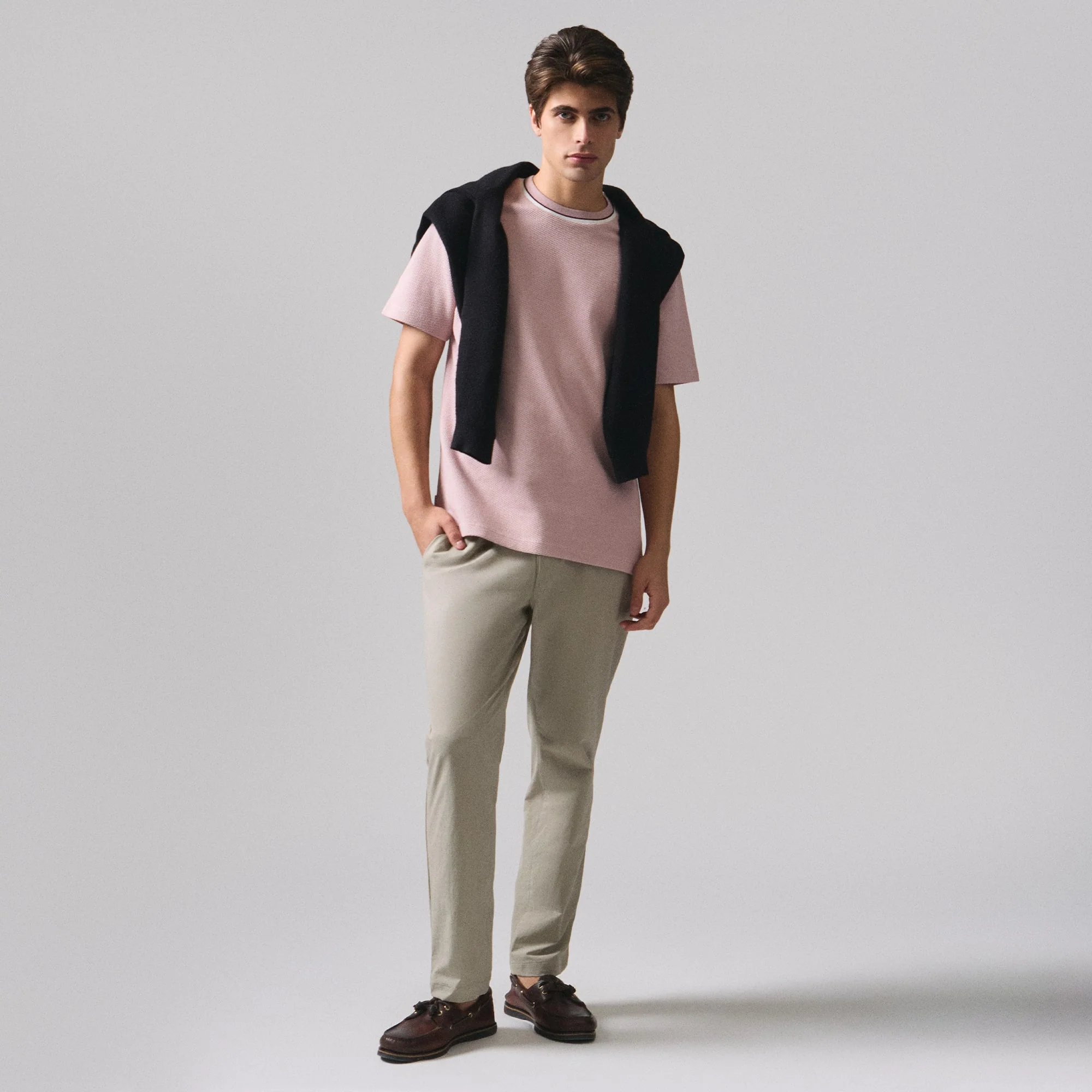 Regular Fit T-Shirt With Multiple Contrast Tipping Detail In Popcorn Knit - Image 5