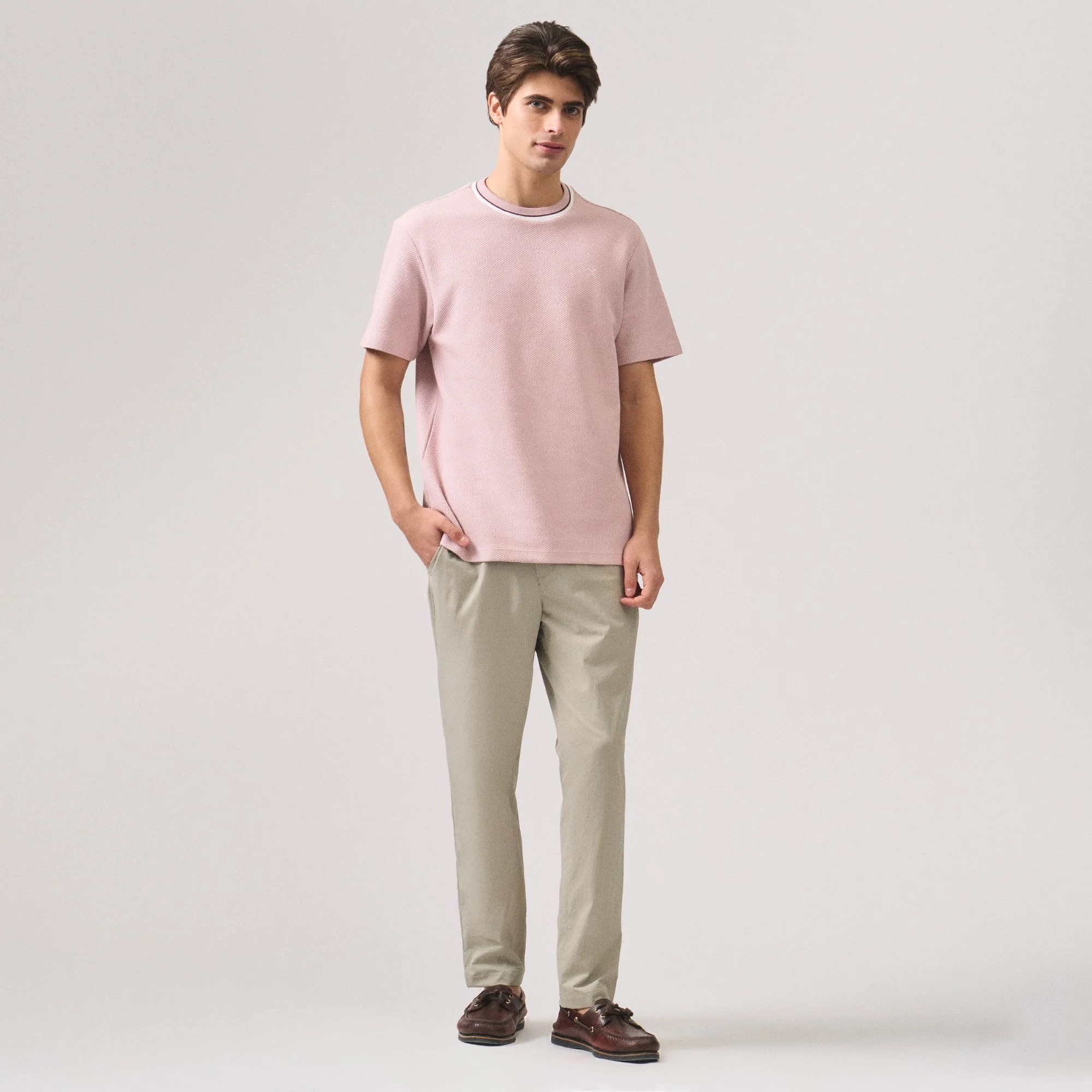 Regular Fit T-Shirt With Multiple Contrast Tipping Detail In Popcorn Knit - Image 6