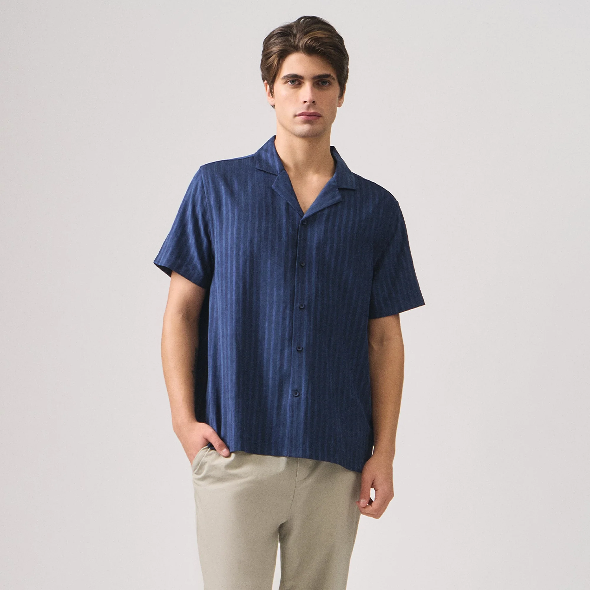 Regular Fit Tonal Striped Resort Shirt
