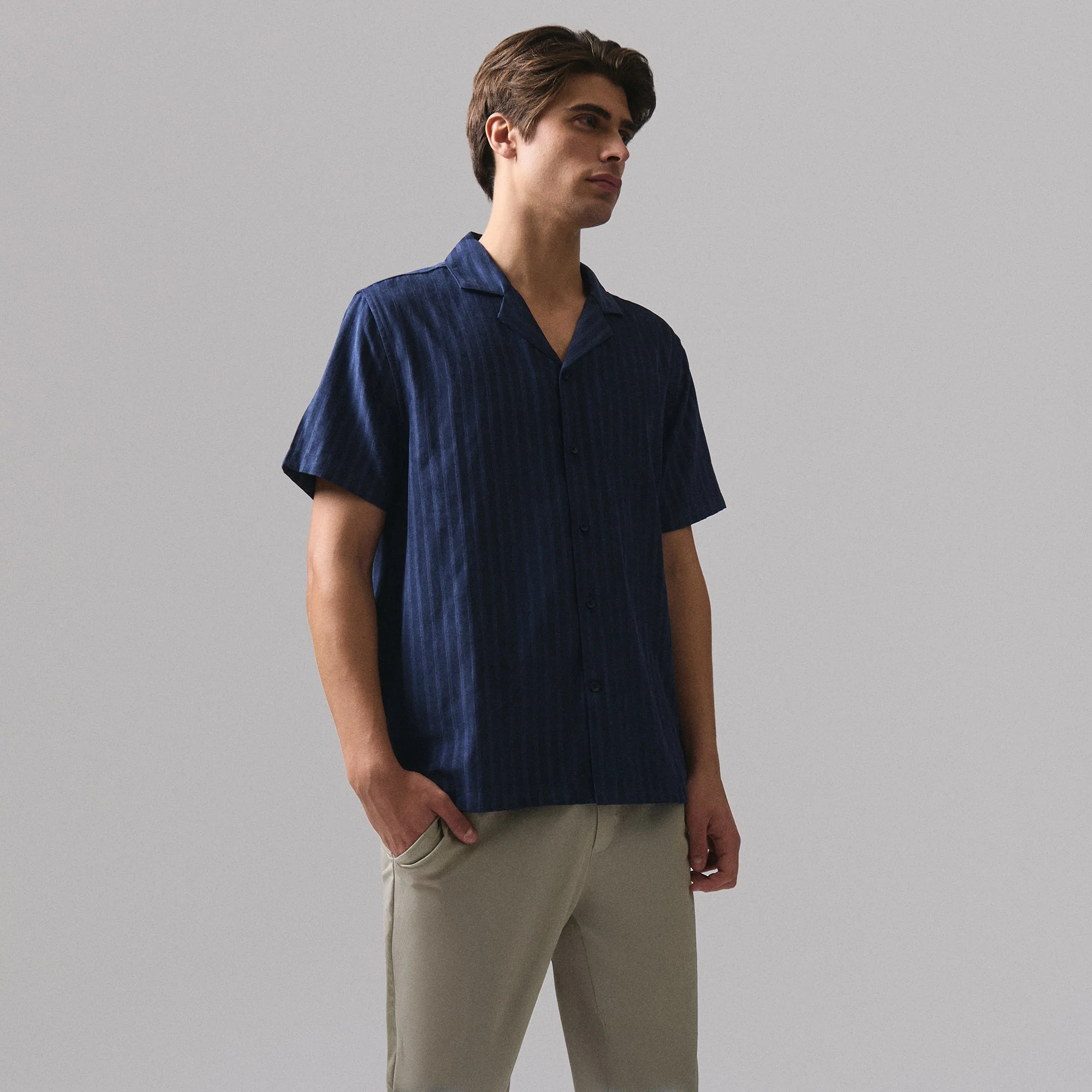 Regular Fit Tonal Striped Resort Shirt - Image 3