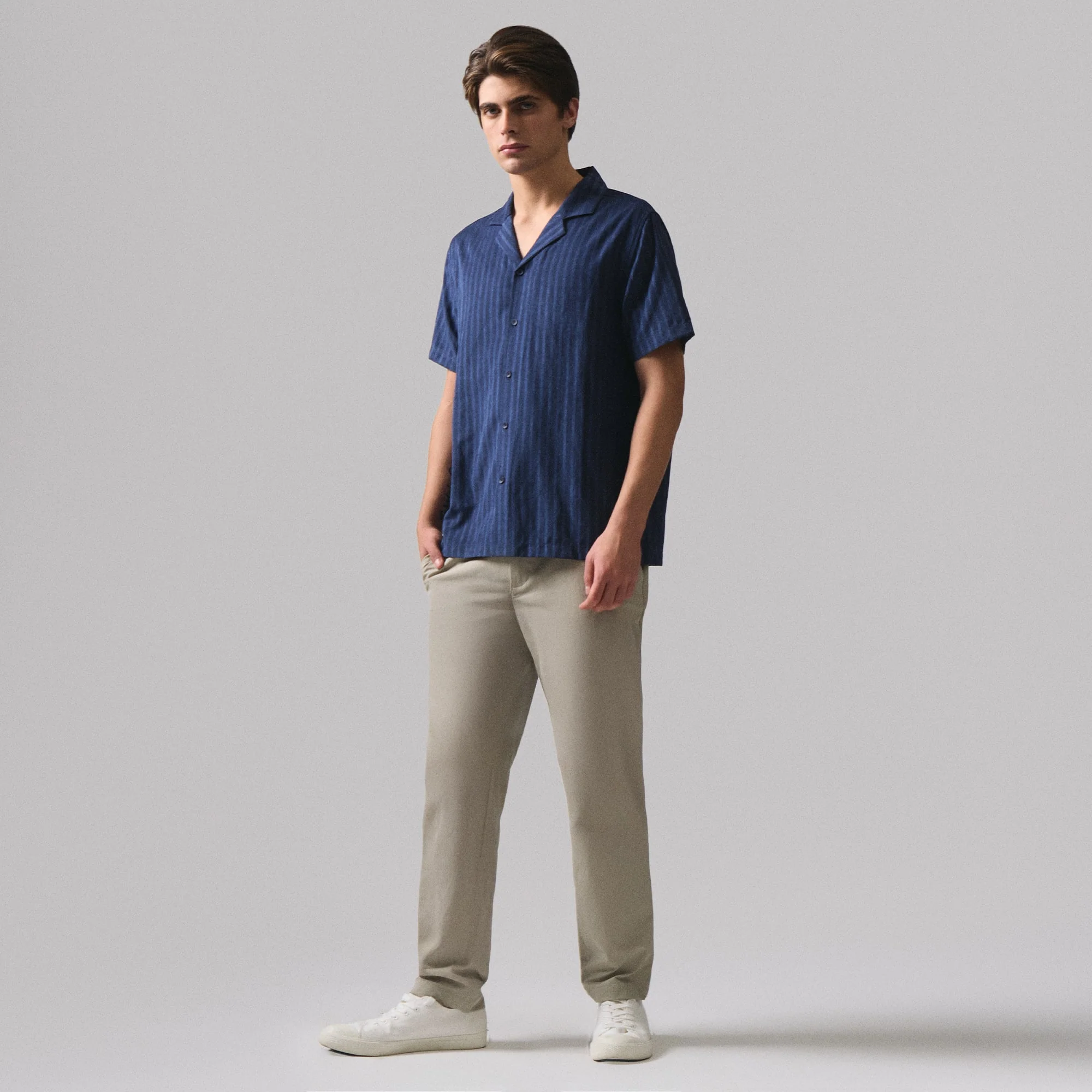Regular Fit Tonal Striped Resort Shirt - Image 5