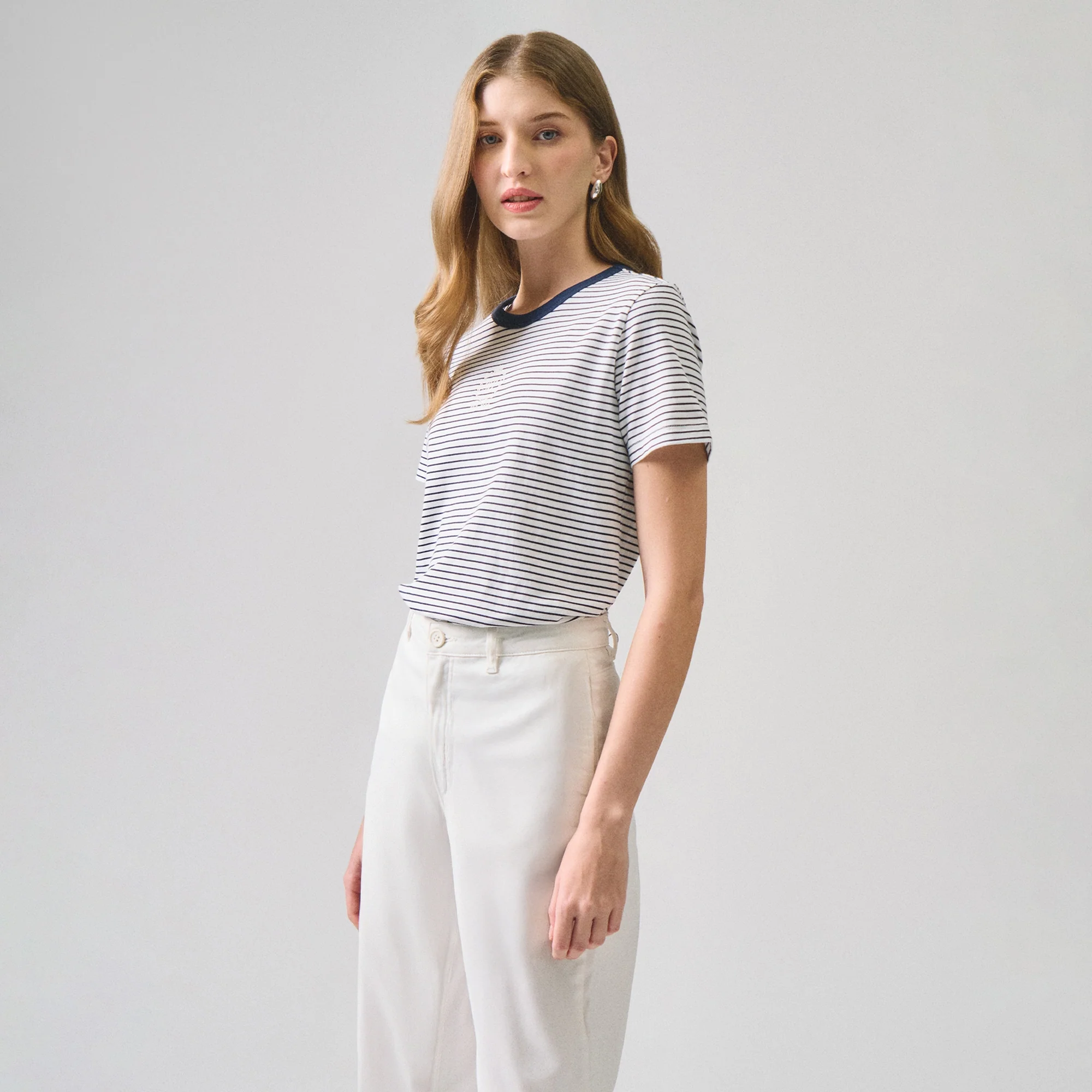 Striped T-Shirt With Crest Embroidery