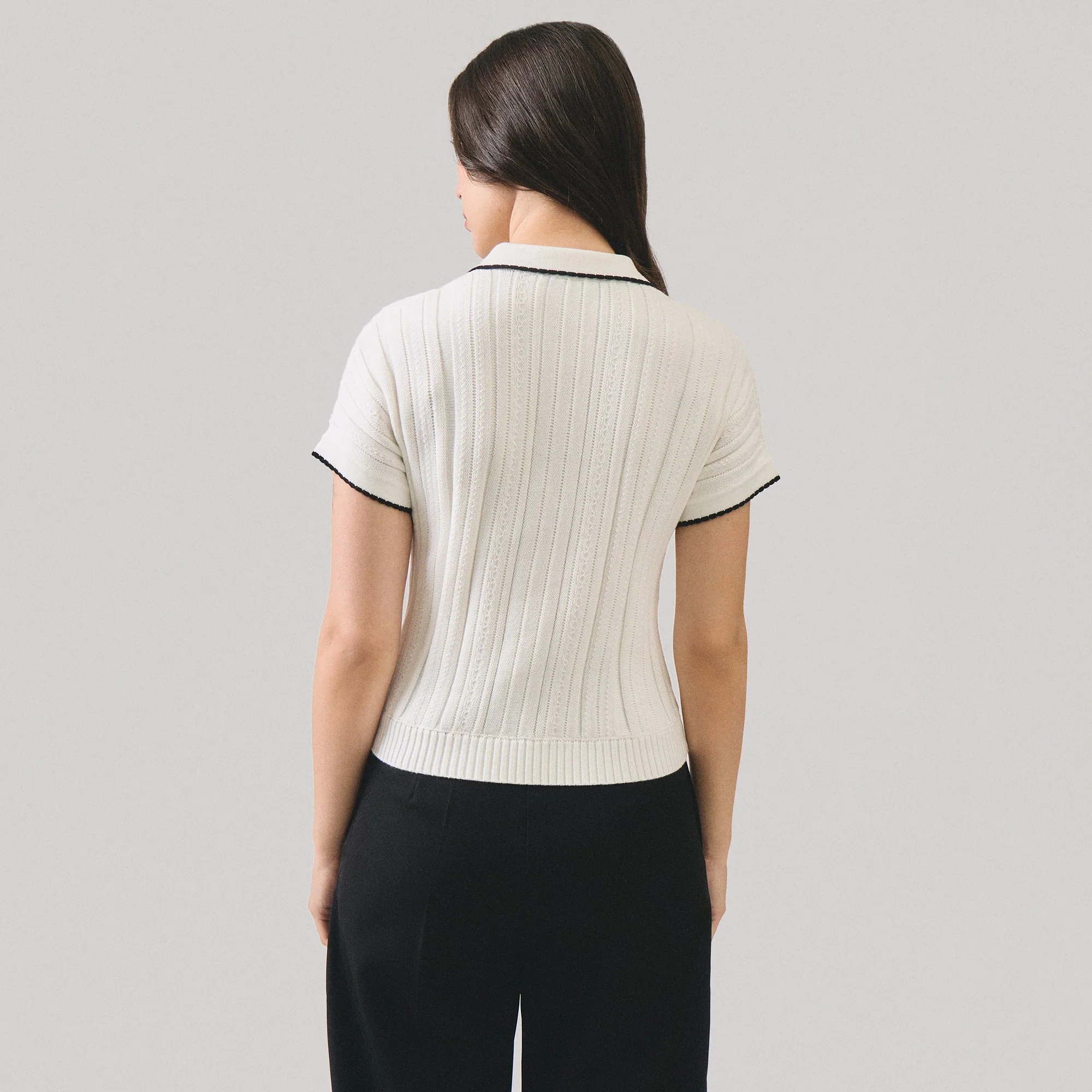 Textured Knit Polo With Scallop Detail - Image 4
