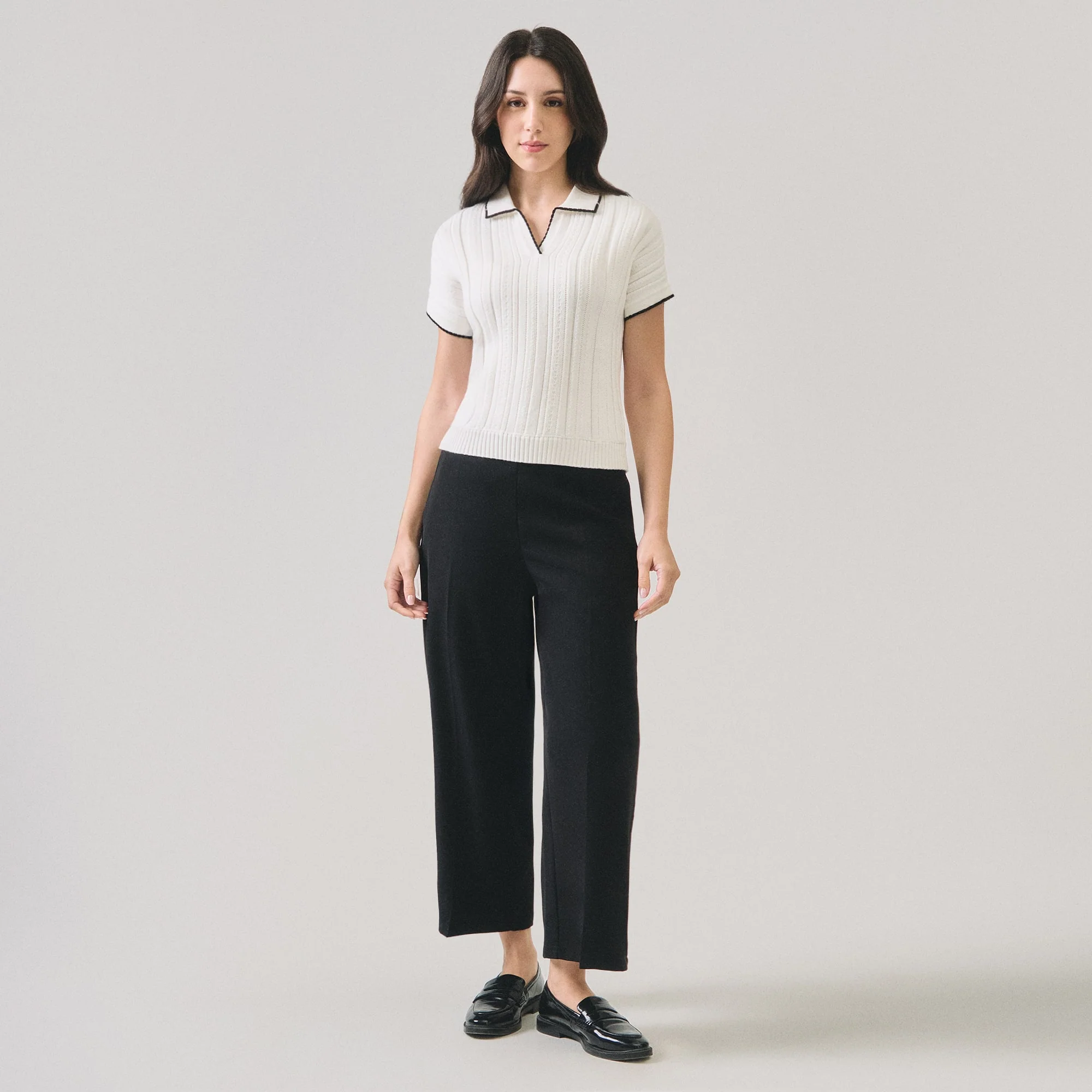 Textured Knit Polo With Scallop Detail - Image 6